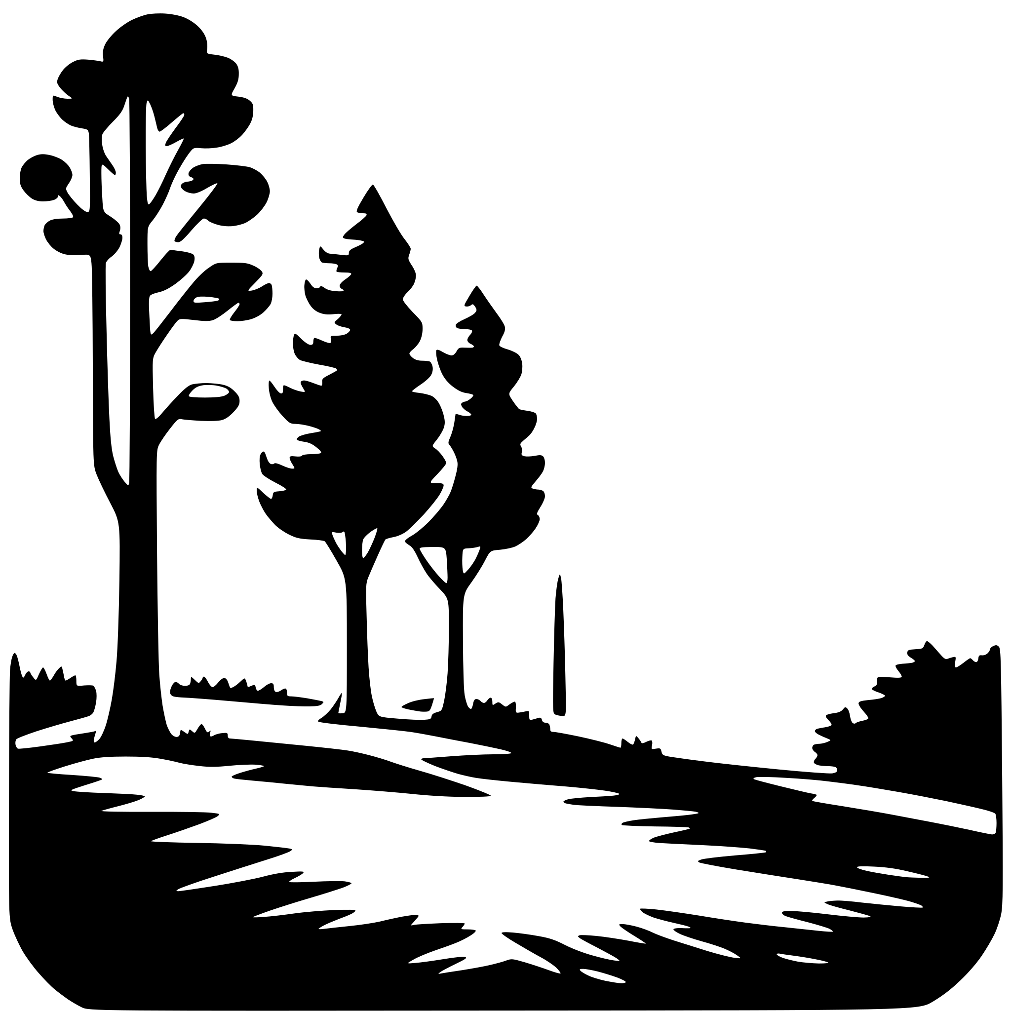 The SVG depicts a stylized, silhouetted landscape scene. It features three tall, slender trees with rounded canopies, standing on a grassy area. The trees are positioned in a row, with the middle tree being the tallest. The background is a plain, light color, which contrasts with the darker color of the trees and the grass. The trees cast shadows on the ground, suggesting a light source from the upper left side of the SVG. The overall style is minimalistic and graphic, with no text or additional details. 