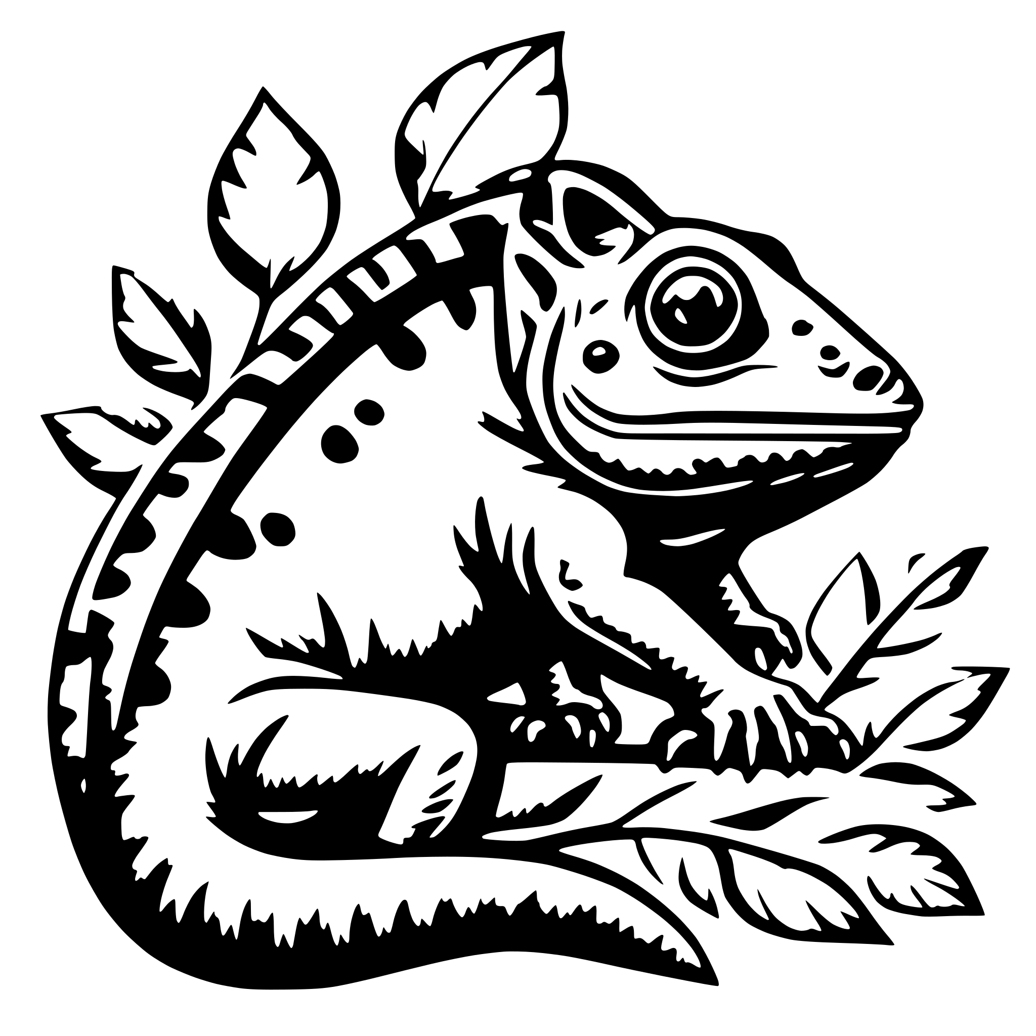 AI-generated SVG of 'chameleon with leaves'