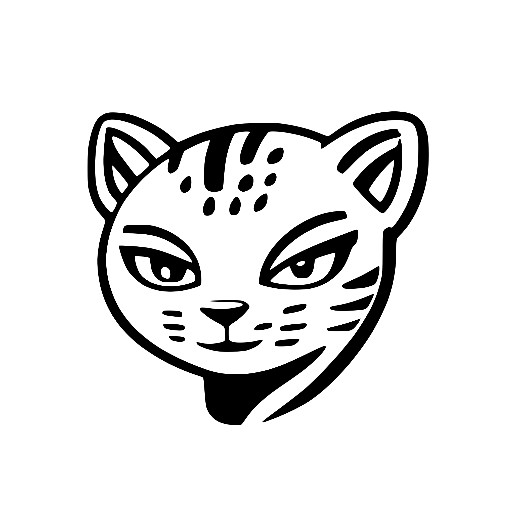 AI-generated SVG of a head of very cute leopard cat, with Two significant long vertical lines on forehead, very very extremely simplified, snoopy like drawing, looking straight ahead