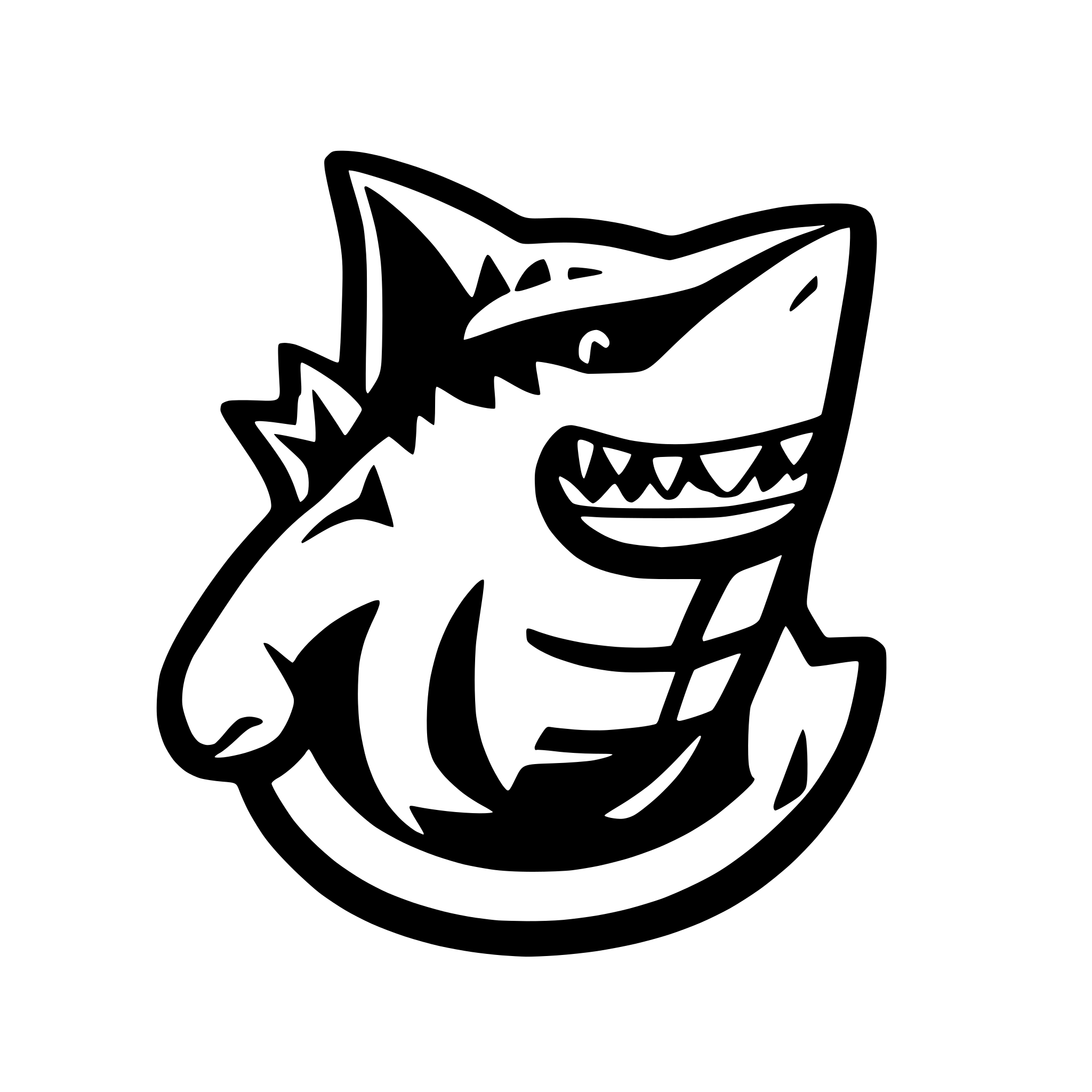 AI-generated SVG of a angry shark toon black white logo muscles