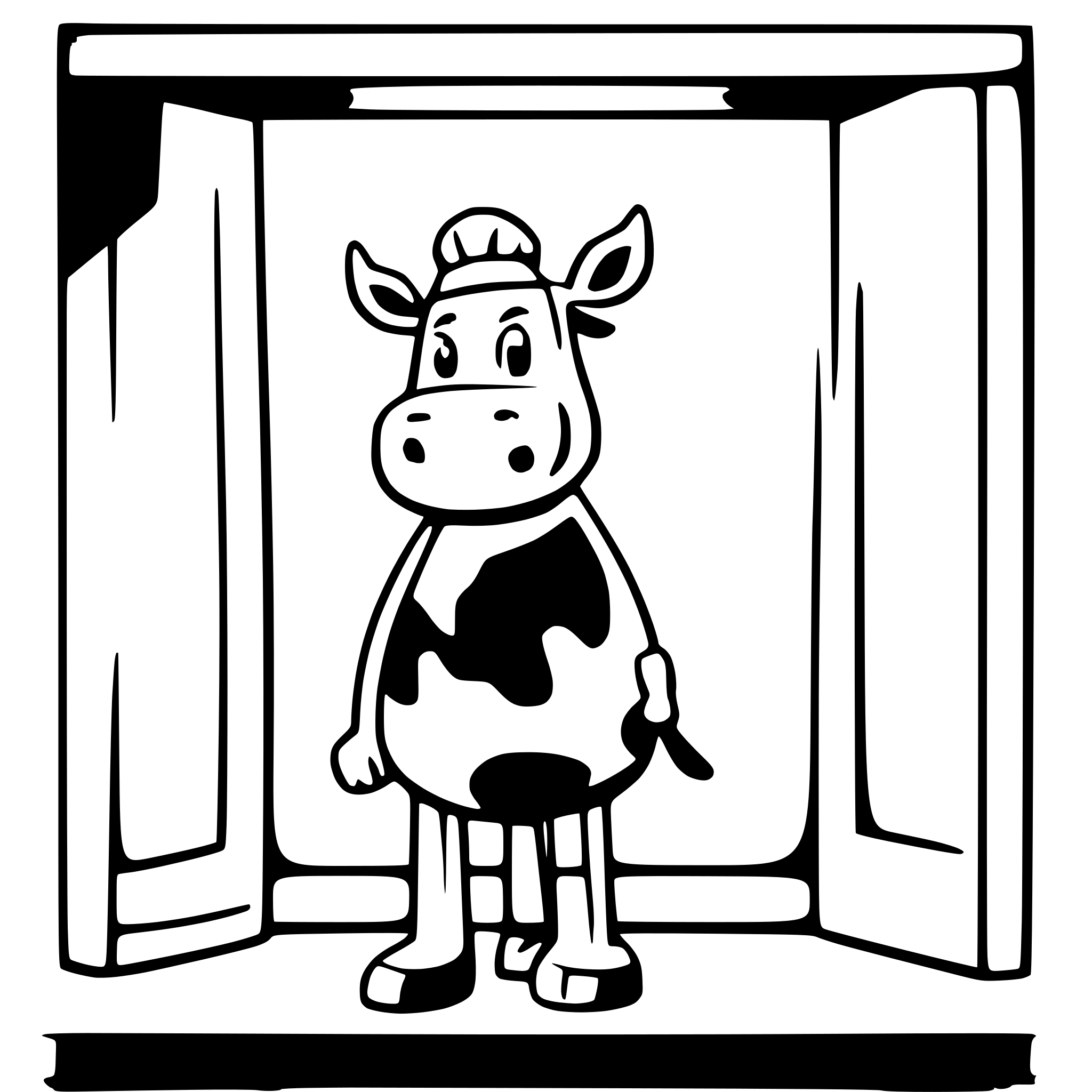 AI-generated SVG of a a cow standing on two legs wearing a turban. The cow is outside indicated by a window frame, the perspective is inside and the window frame frames the picture