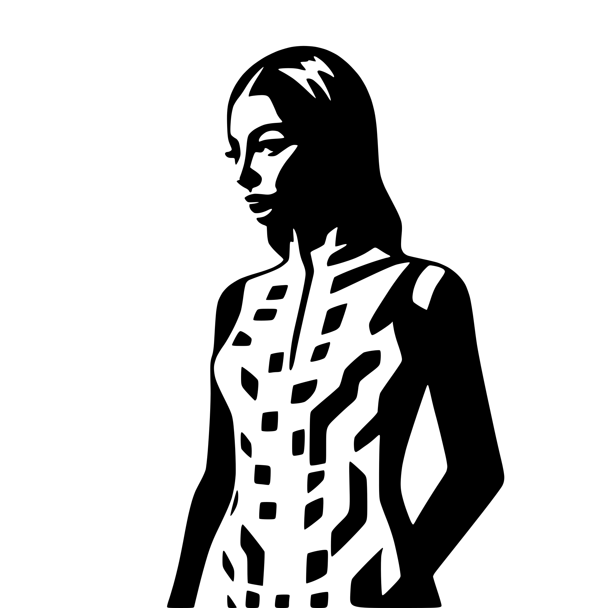 AI-generated SVG of a minimalist vector sihlouette. a person standing or sitting in focus, with binary code flowing from the head and circuit patterns integrated into the body. the poise is calm but powerfull, symbolysing deep thinking and logic. clean lines, monochrome, no background. woman