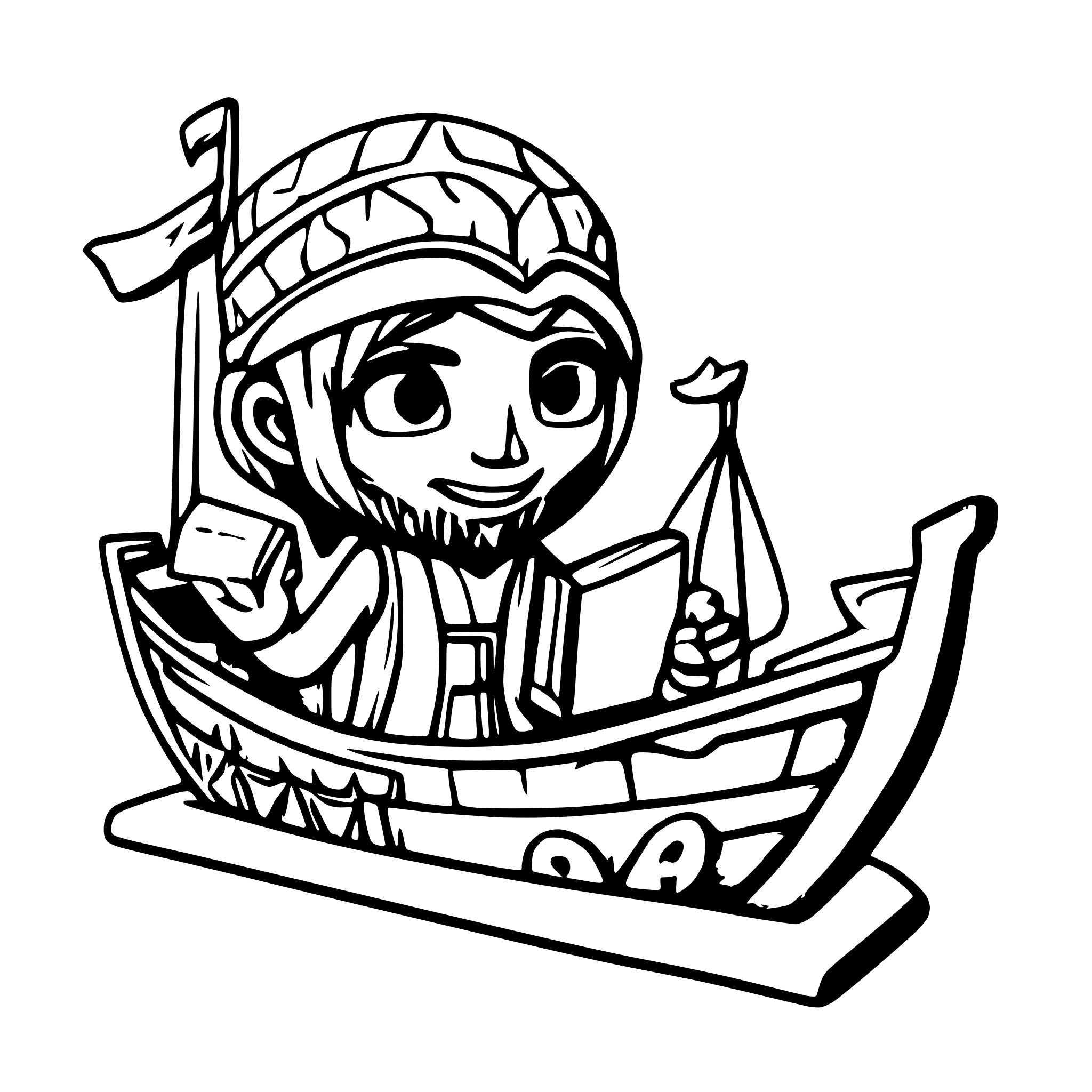 AI-generated SVG of a Ulixes on his greek boat carrying a book in his hand