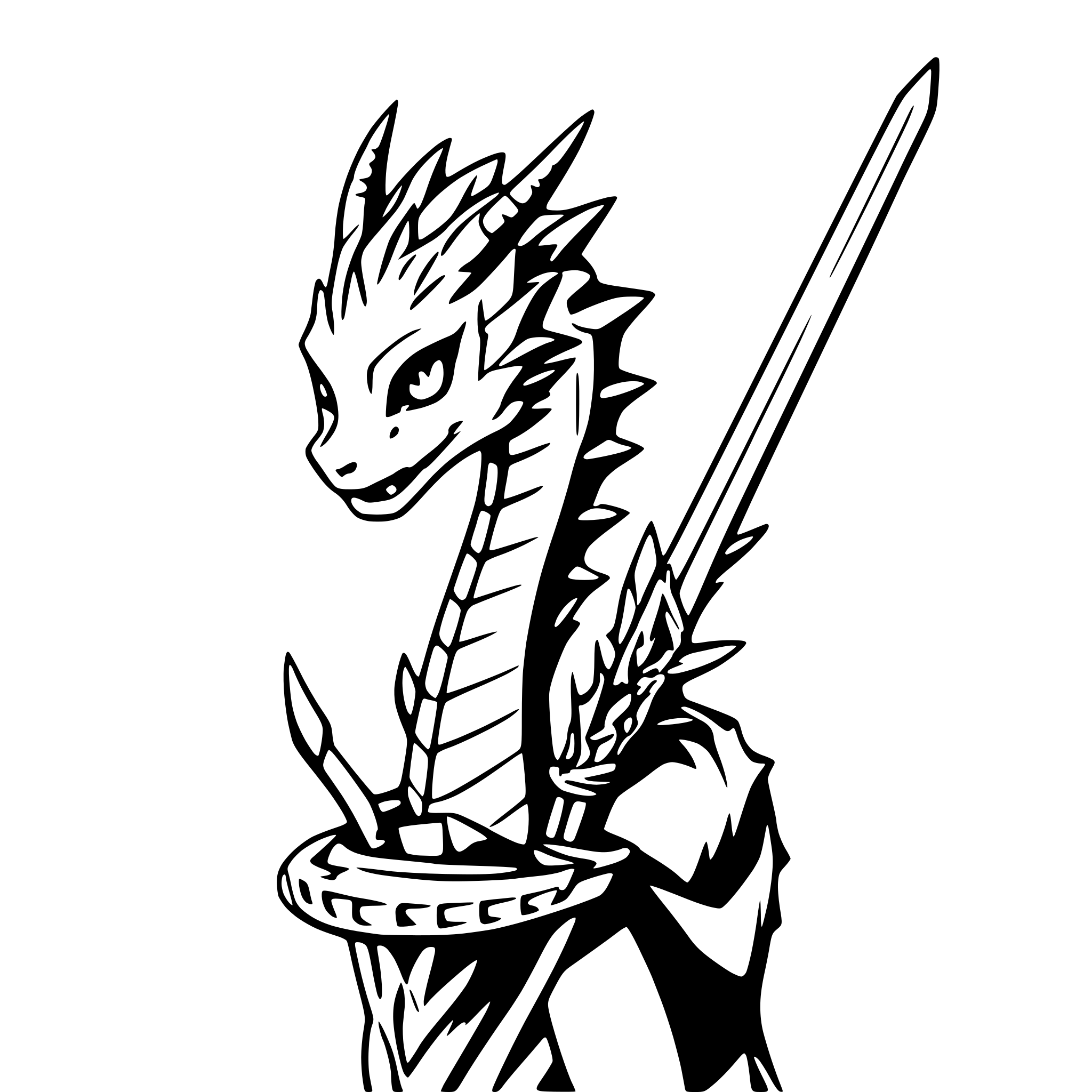 AI-generated SVG of 'dragon curled around sword'