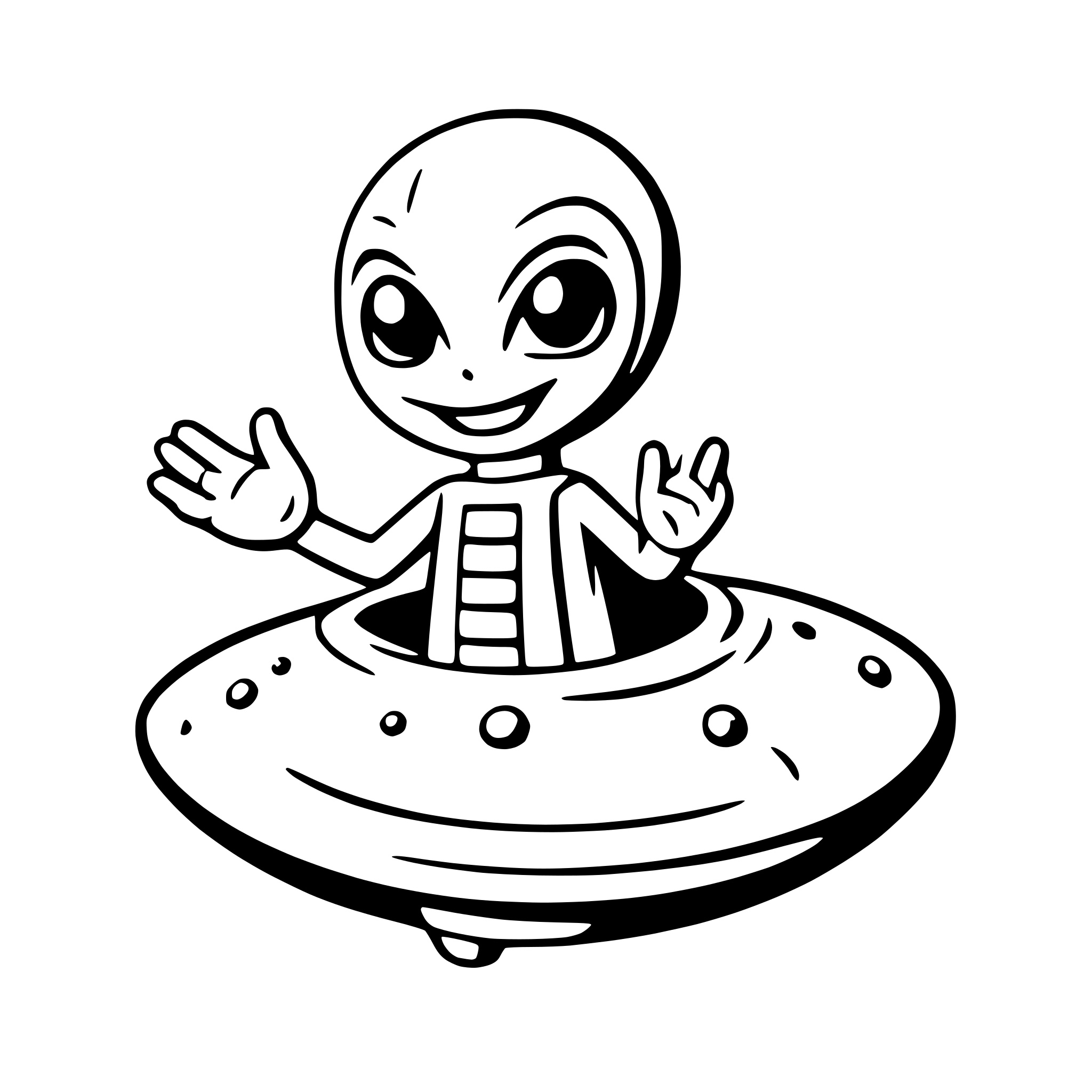 AI-generated SVG of a a friendly alien waving from a spaceship