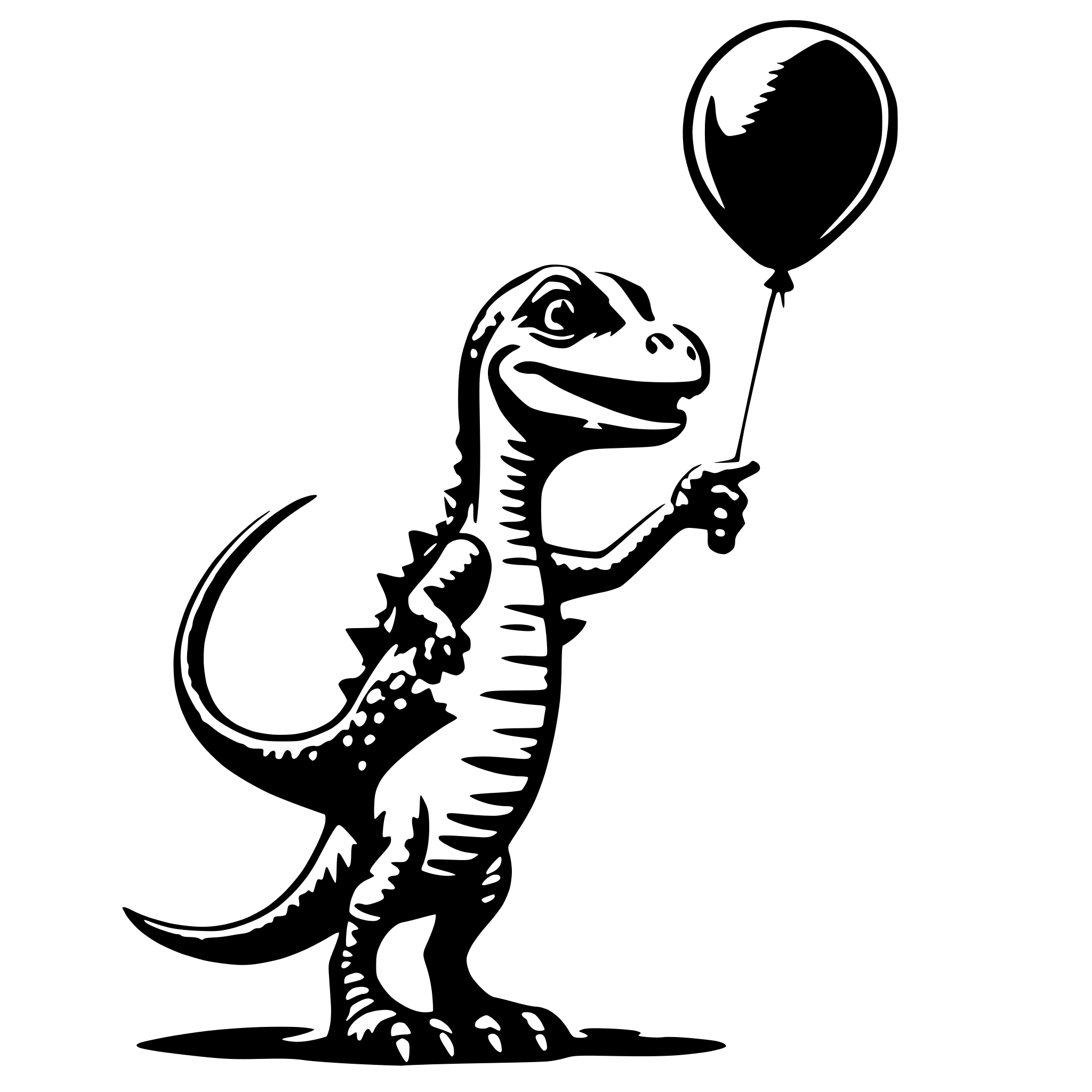 AI-generated SVG of a a funny dionosaur holding a luftbaloon in his hands