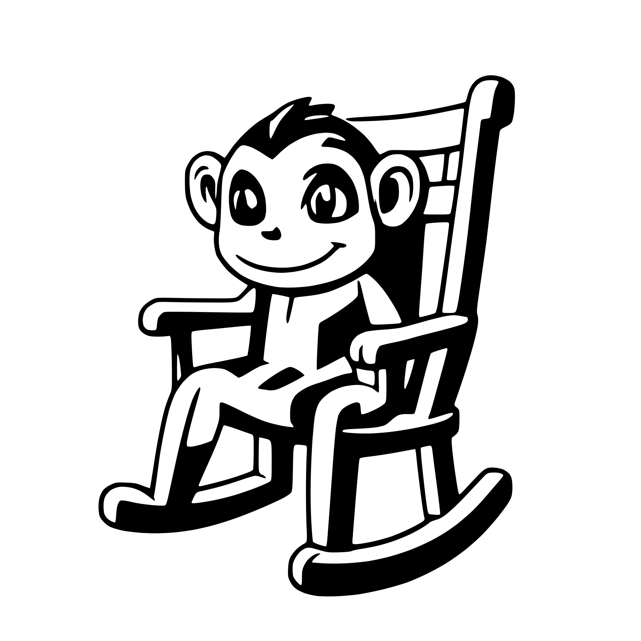 AI-generated SVG of a make a black and white picture of a cute cartoon monkey in a rocking chair