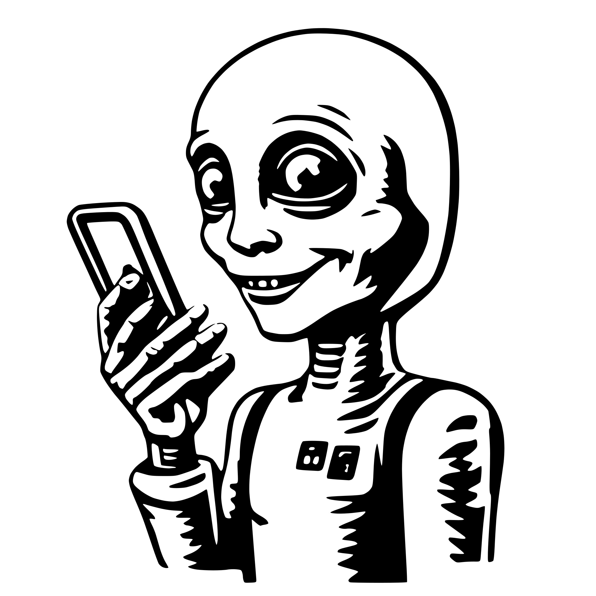 AI-generated SVG of 'friendly alien with smartphone'