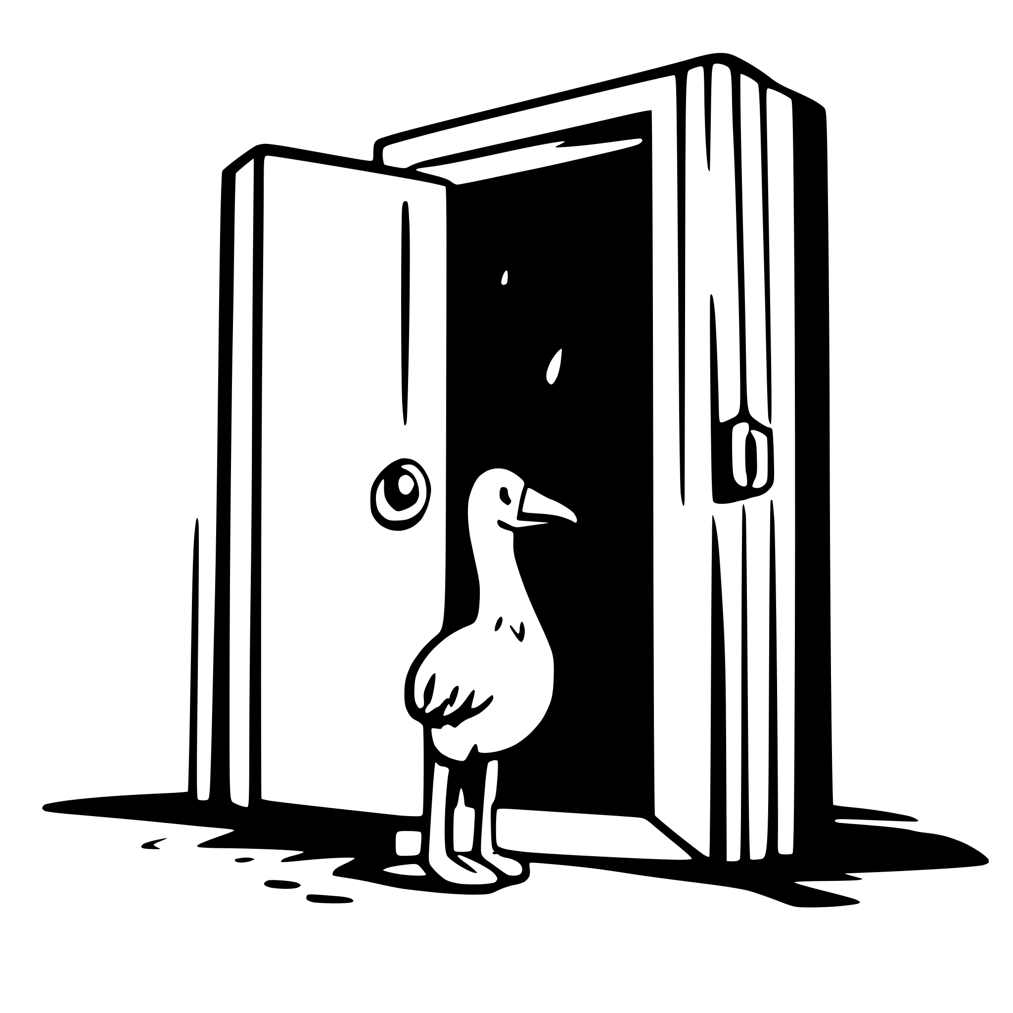 AI-generated SVG of a color goose open the door, orange feet