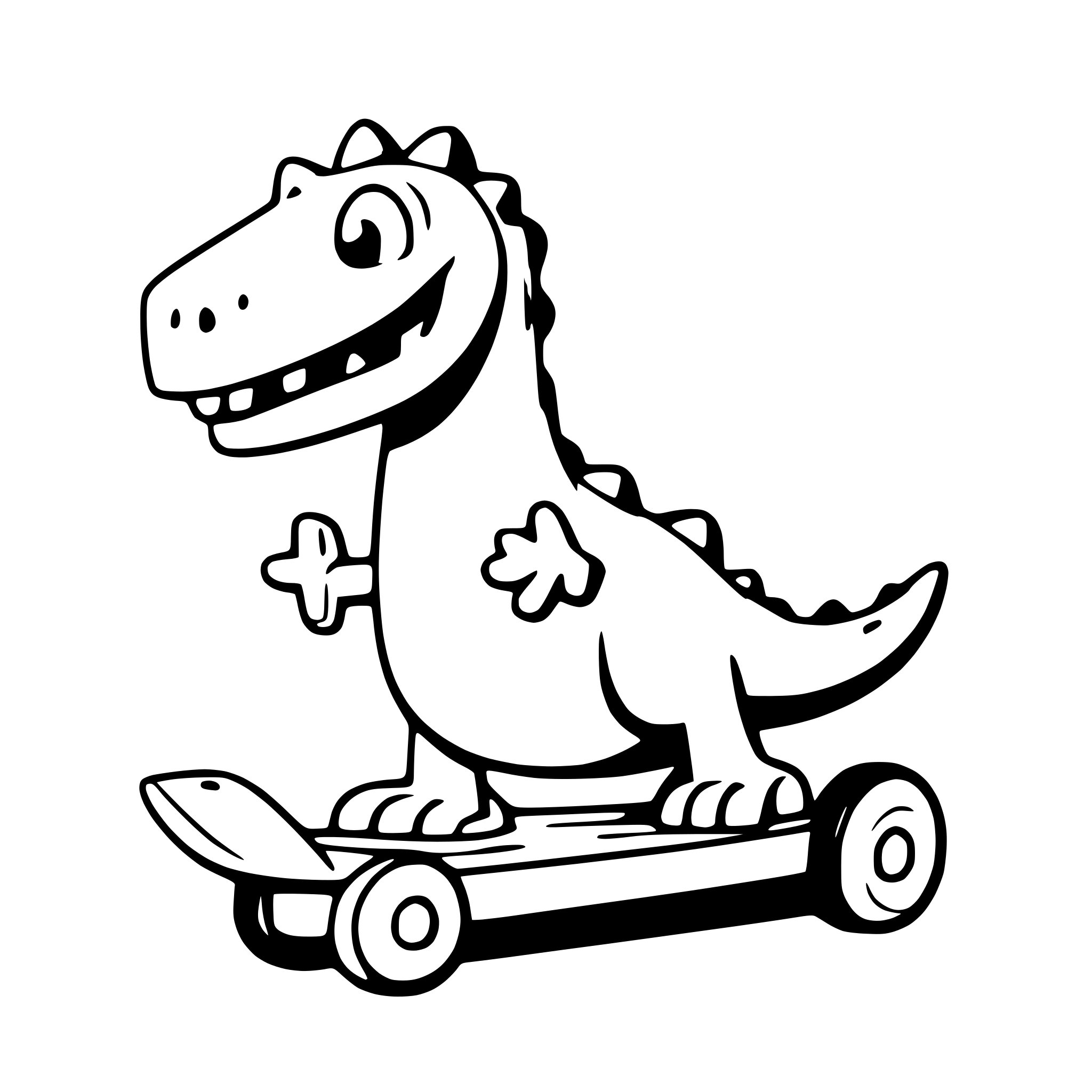 AI-generated SVG of a a playful dinosaur with a skateboard