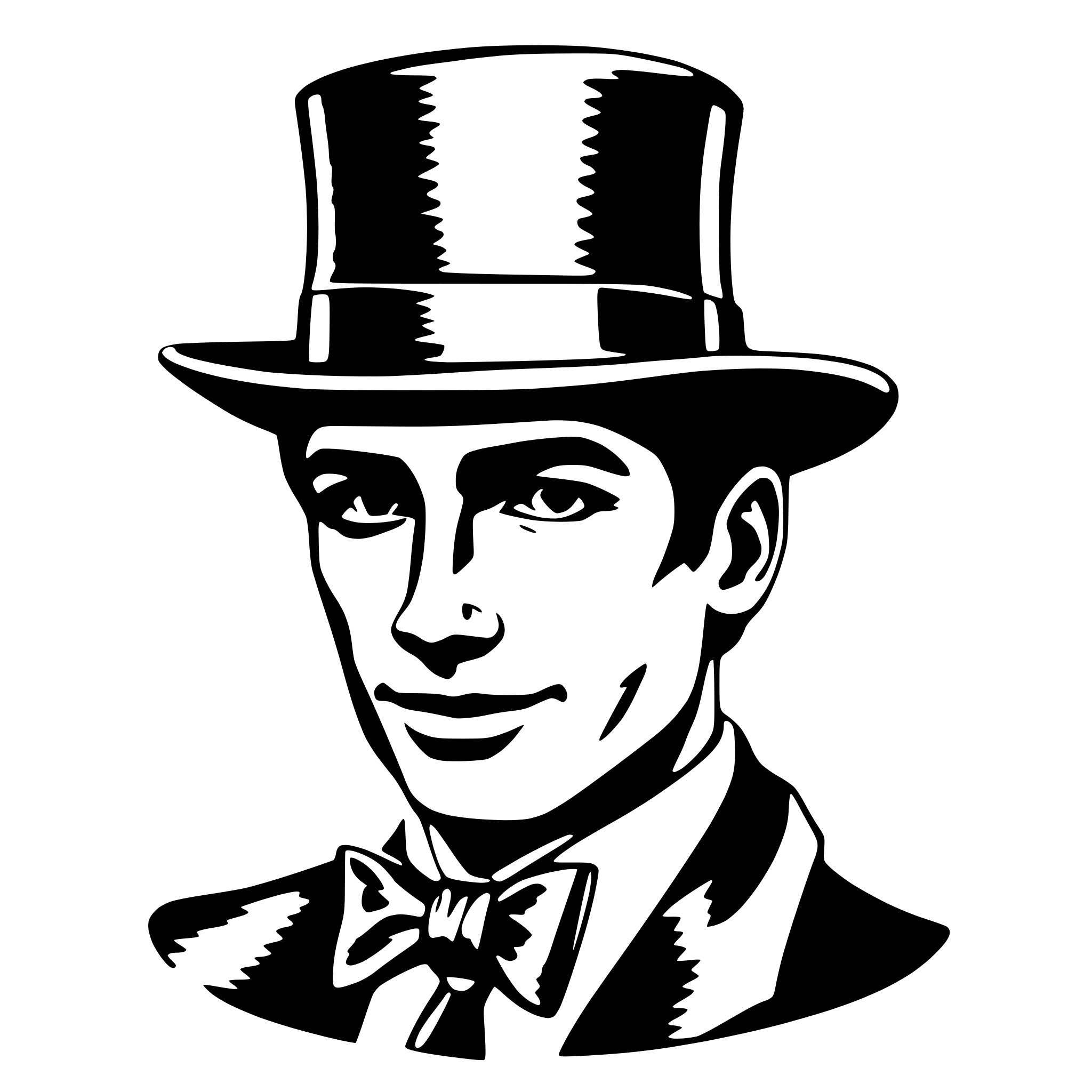 AI-generated SVG of 'make the hat a fedora and give him a necktie instead of a bowtie. More 1960s than 1910s.'