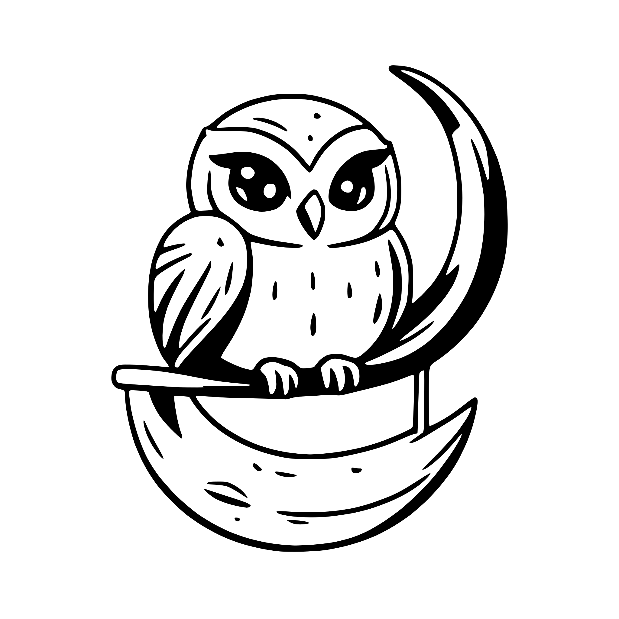 AI-generated SVG of a a sleepy owl perched on a crescent moon