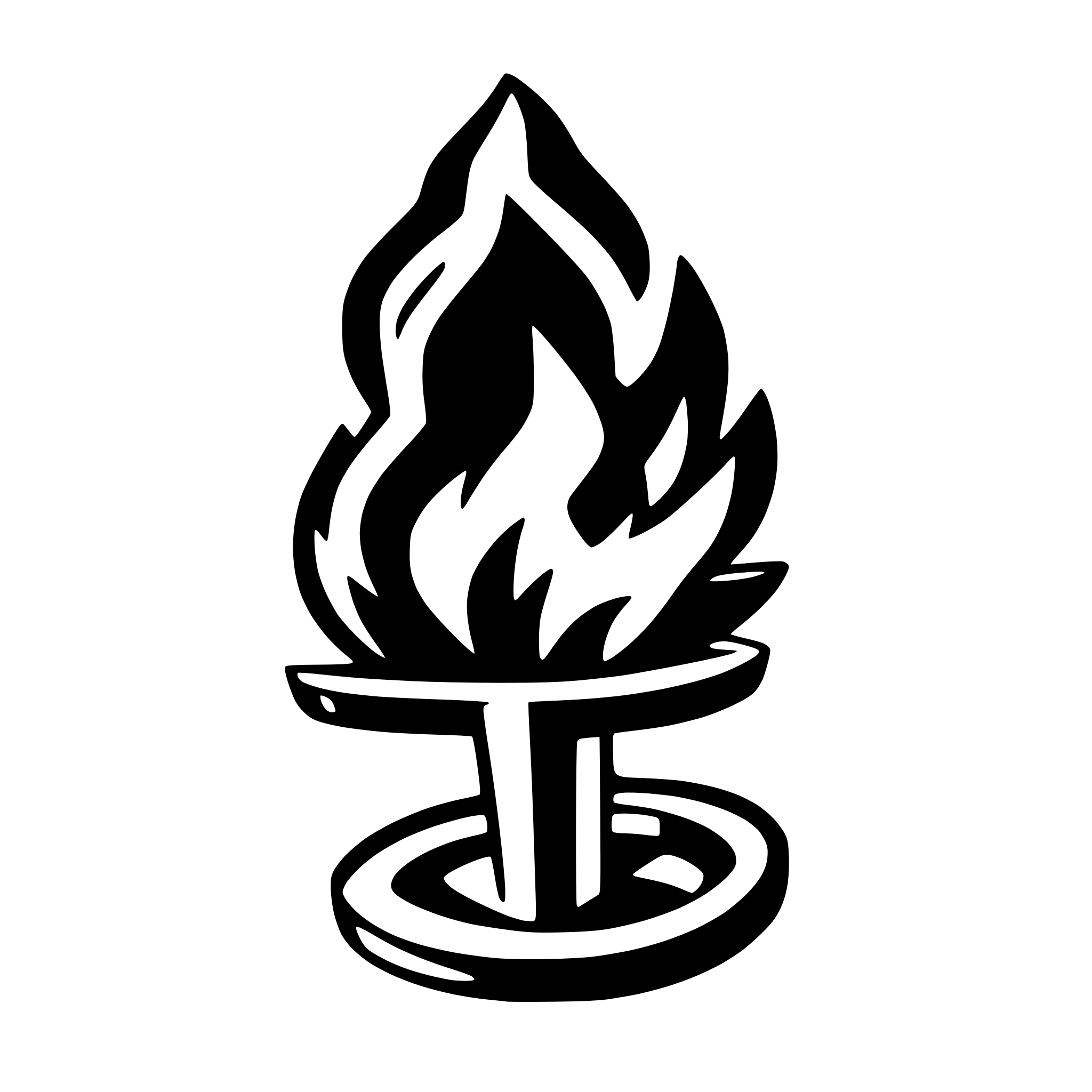 AI-generated SVG of a an icon stamp image representing fire, calligraphy style
