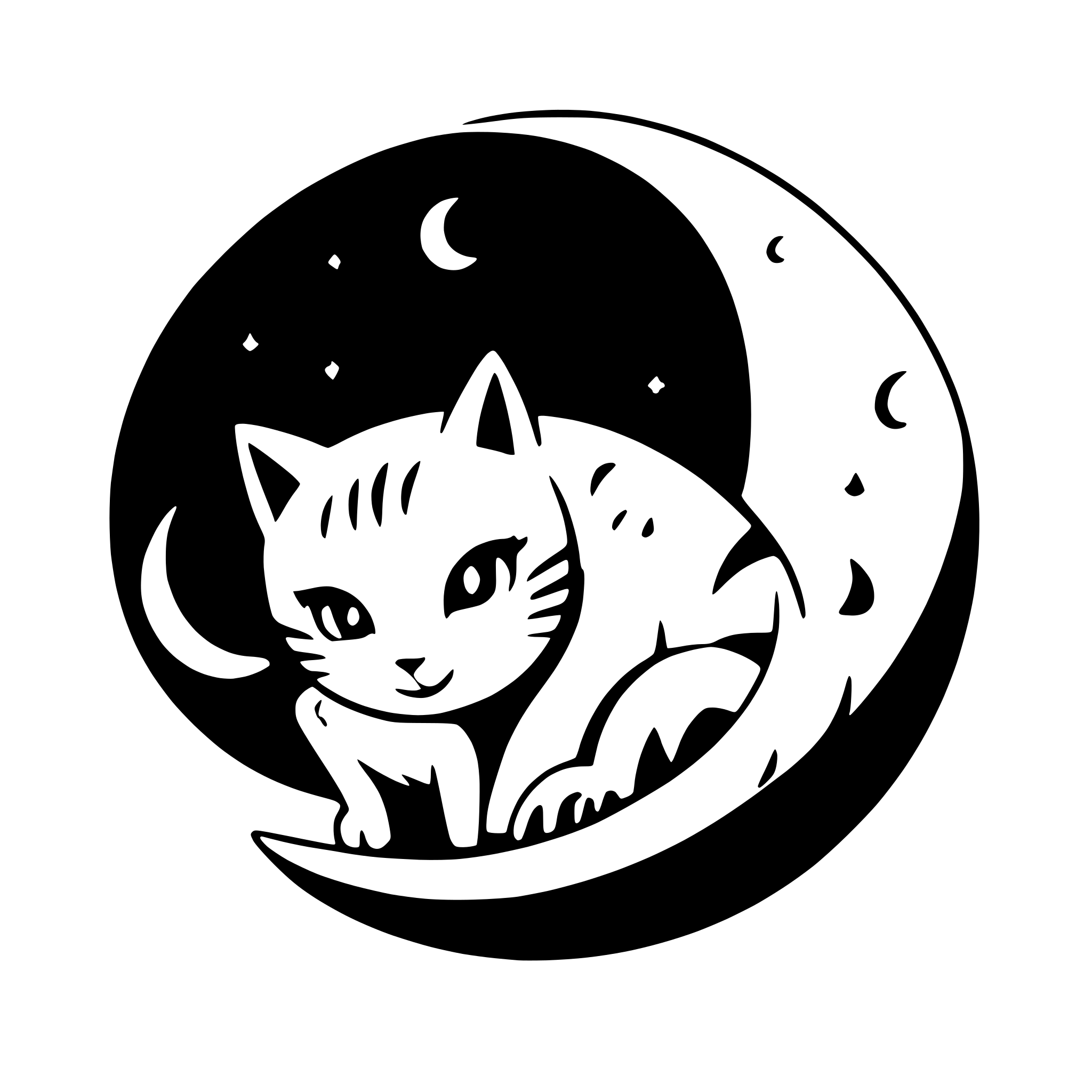 AI-generated SVG of a cat sleeping on crescent moon
