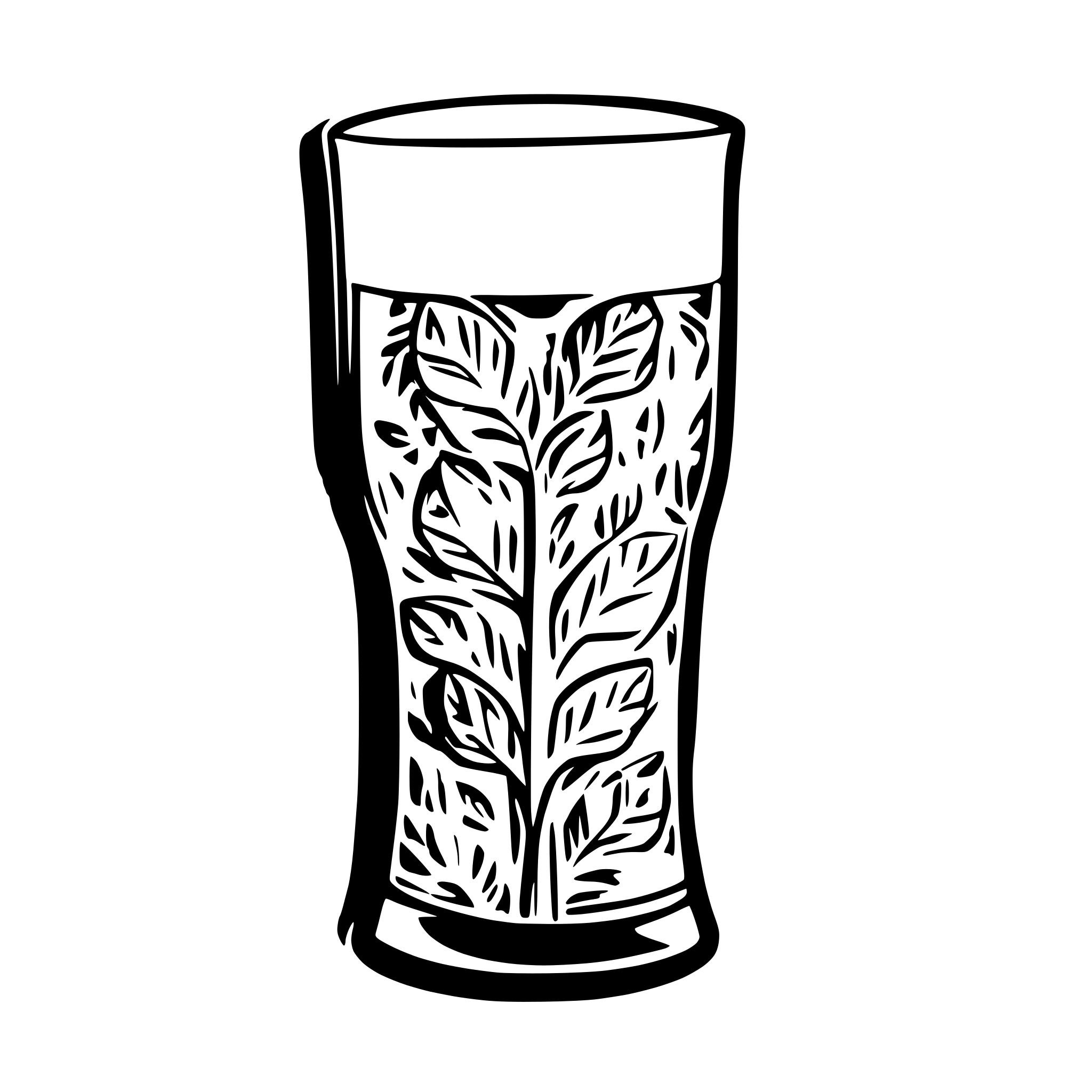 AI-generated SVG of a A tall Beer glass without a handle, featuring a slightly indented midsection that gently curves outward towards the base. The glass is filled with beer and topped with a layer of foam
