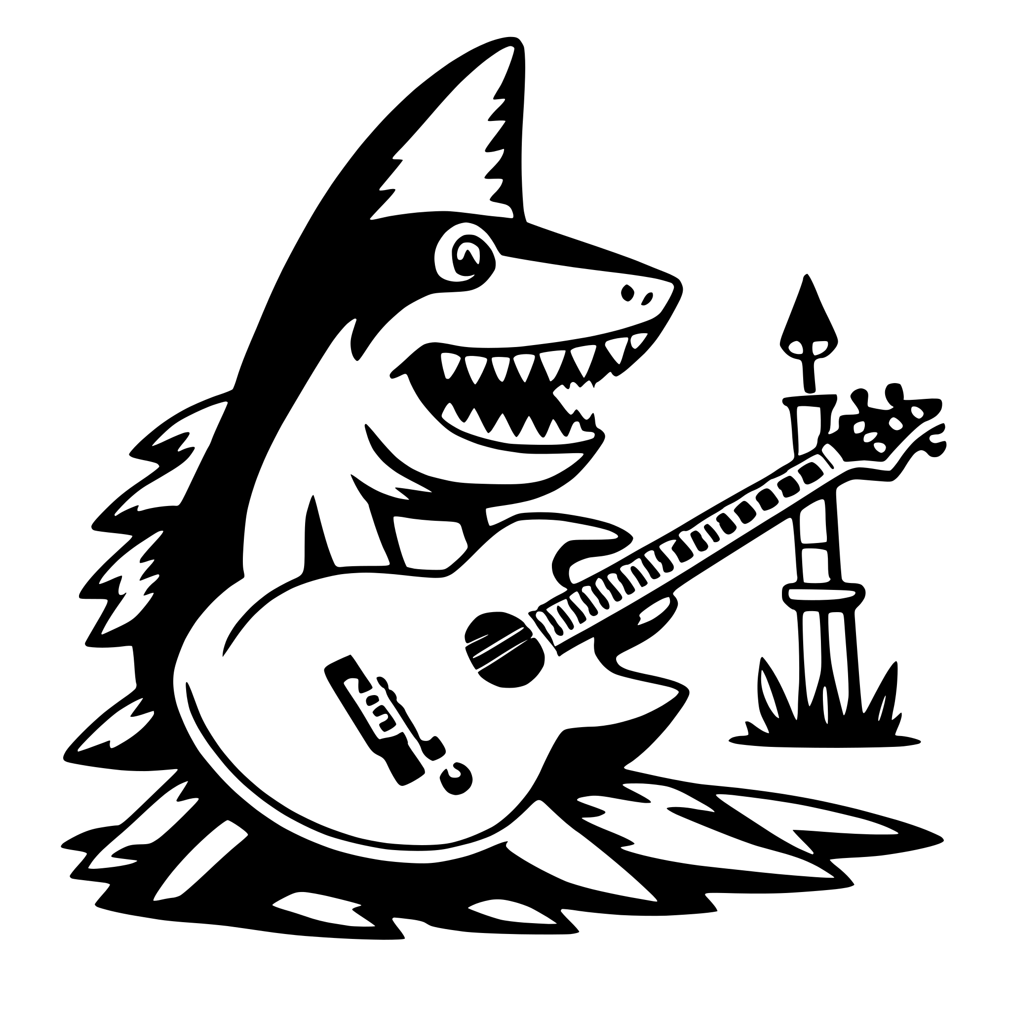 AI-generated SVG of a shark with guitar