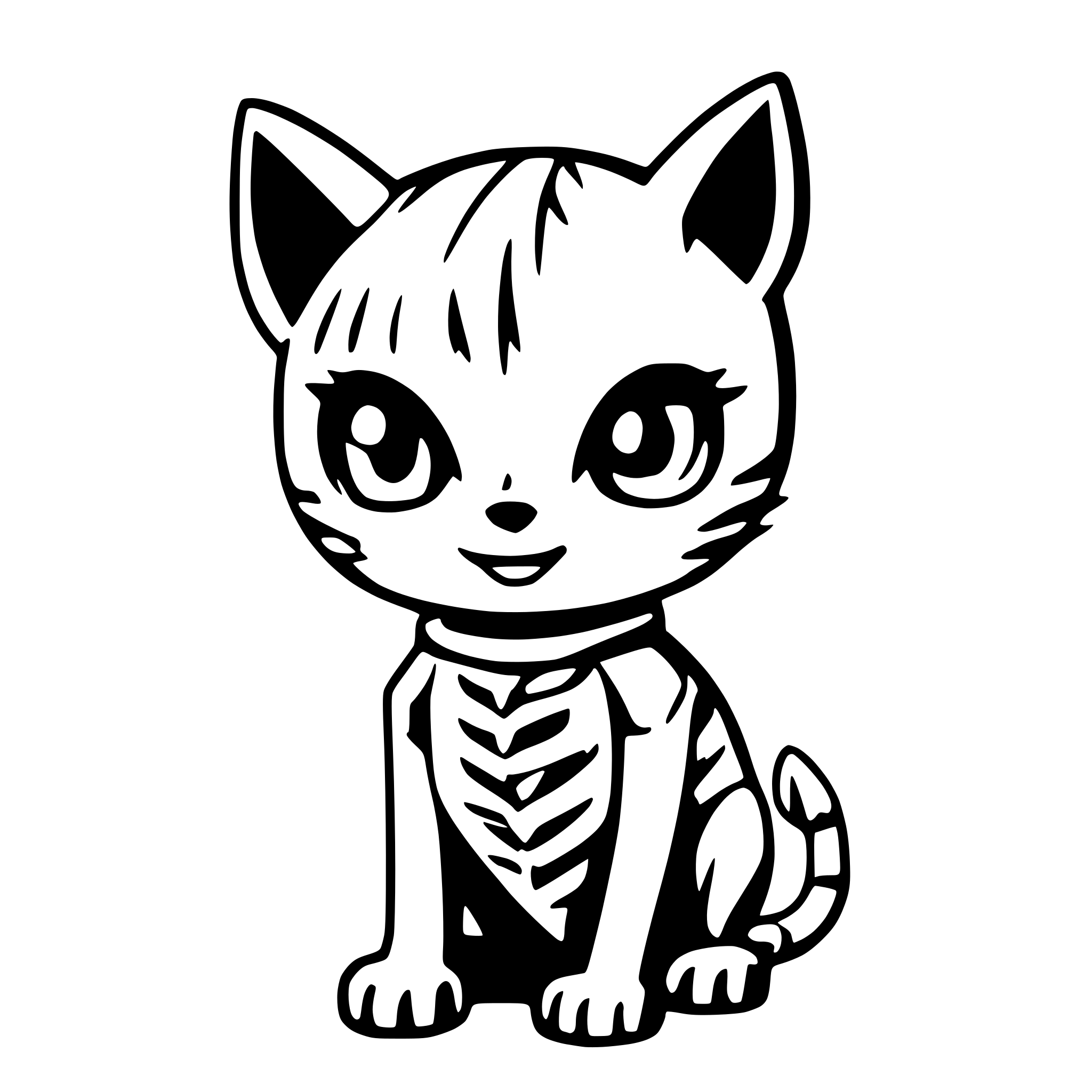 AI-generated SVG of a Generate a cute cute skeleton in the shape of a cat.