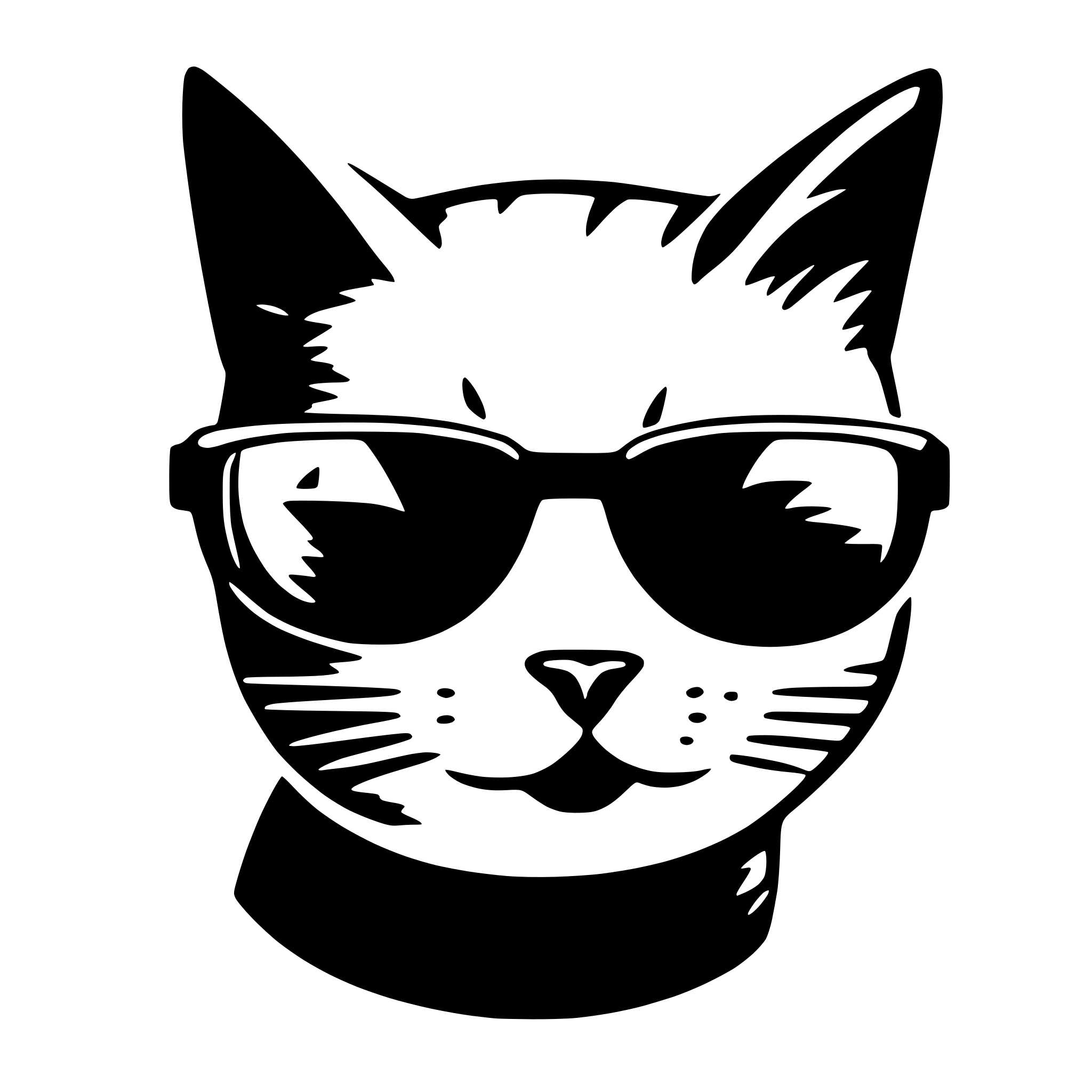 AI-generated SVG of 'a cat with sunglasses icon logo, minimalist, vector, white background'