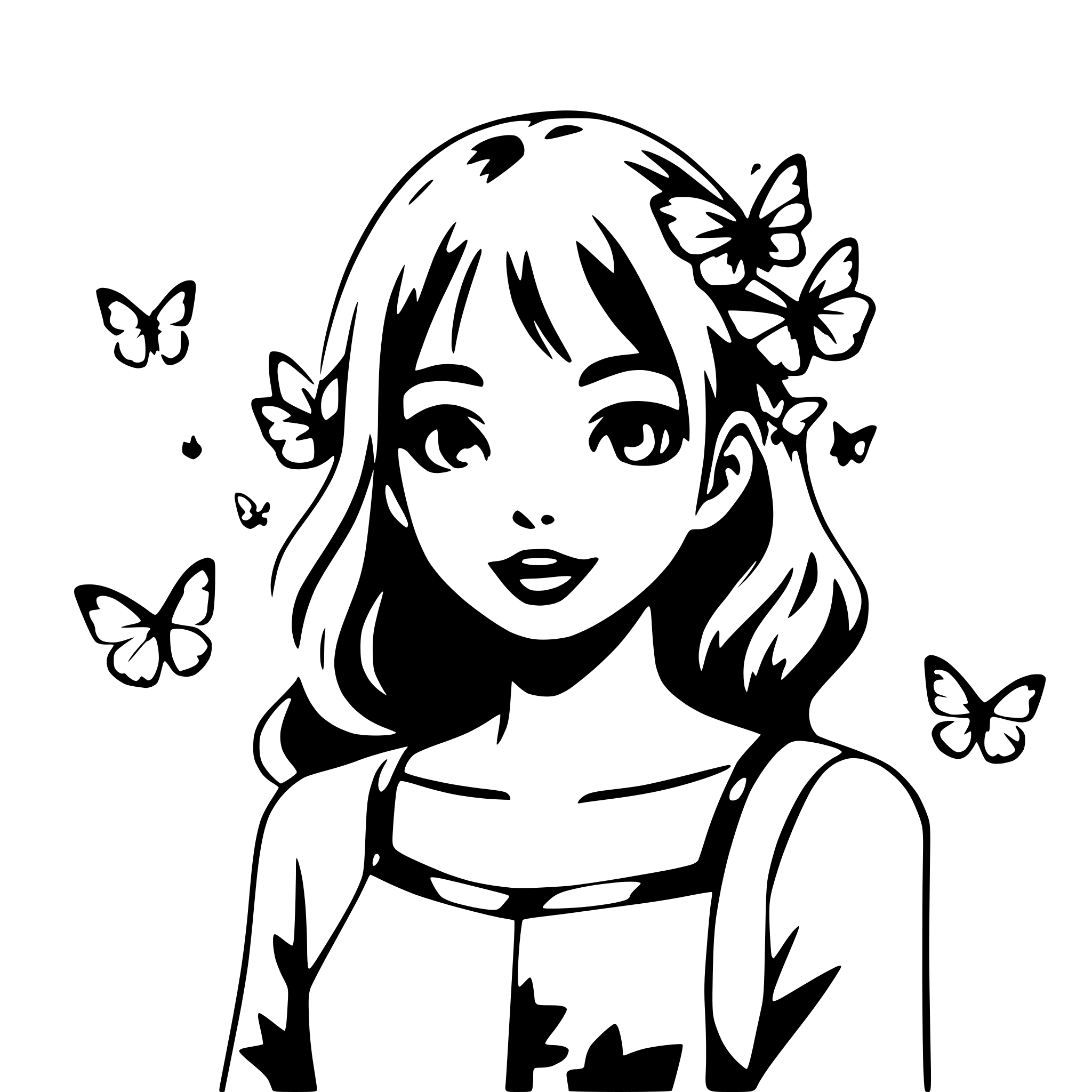 AI-generated SVG of 'girl surrounded by butterflies'