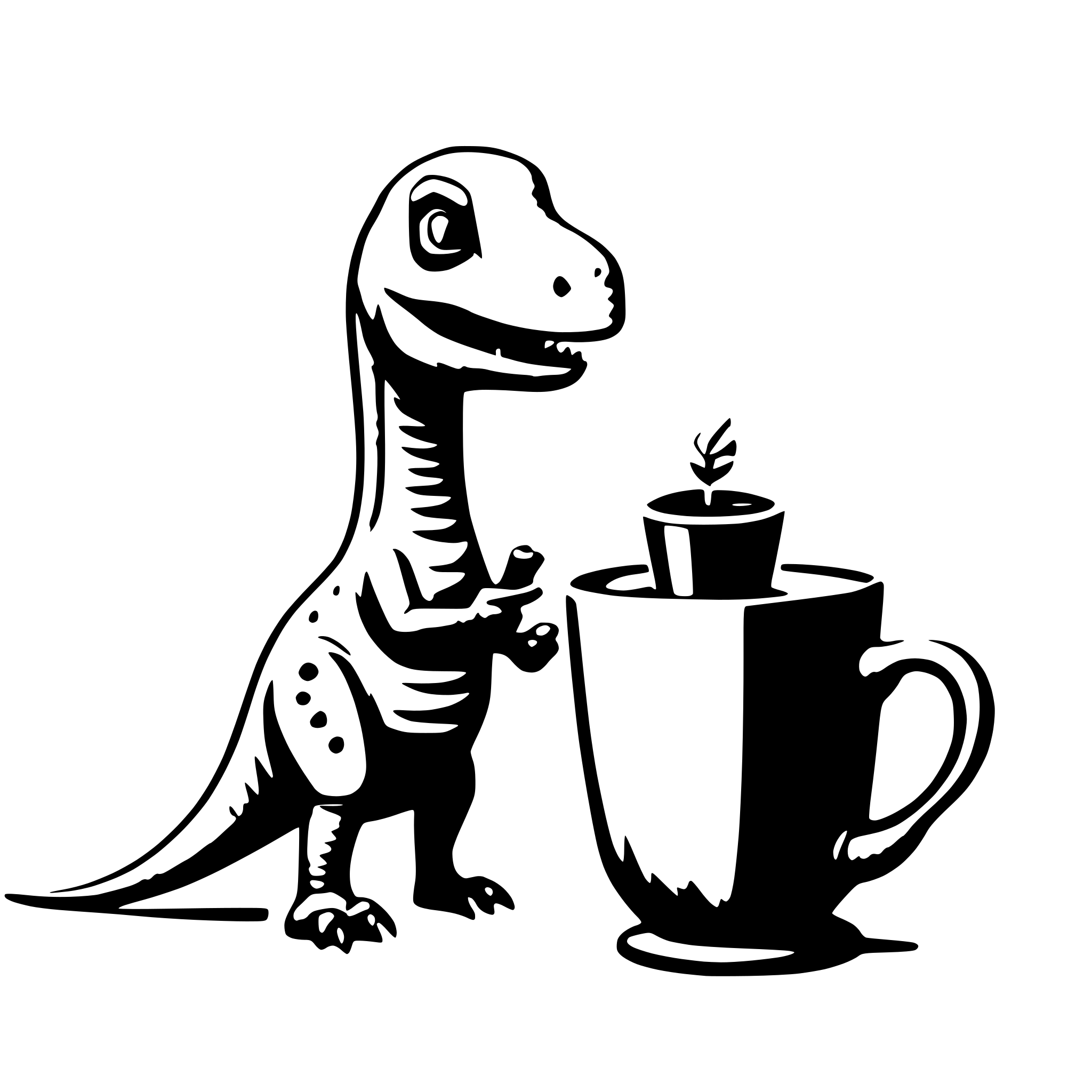AI-generated SVG of a Dinosaur with a cup of tea in the hand