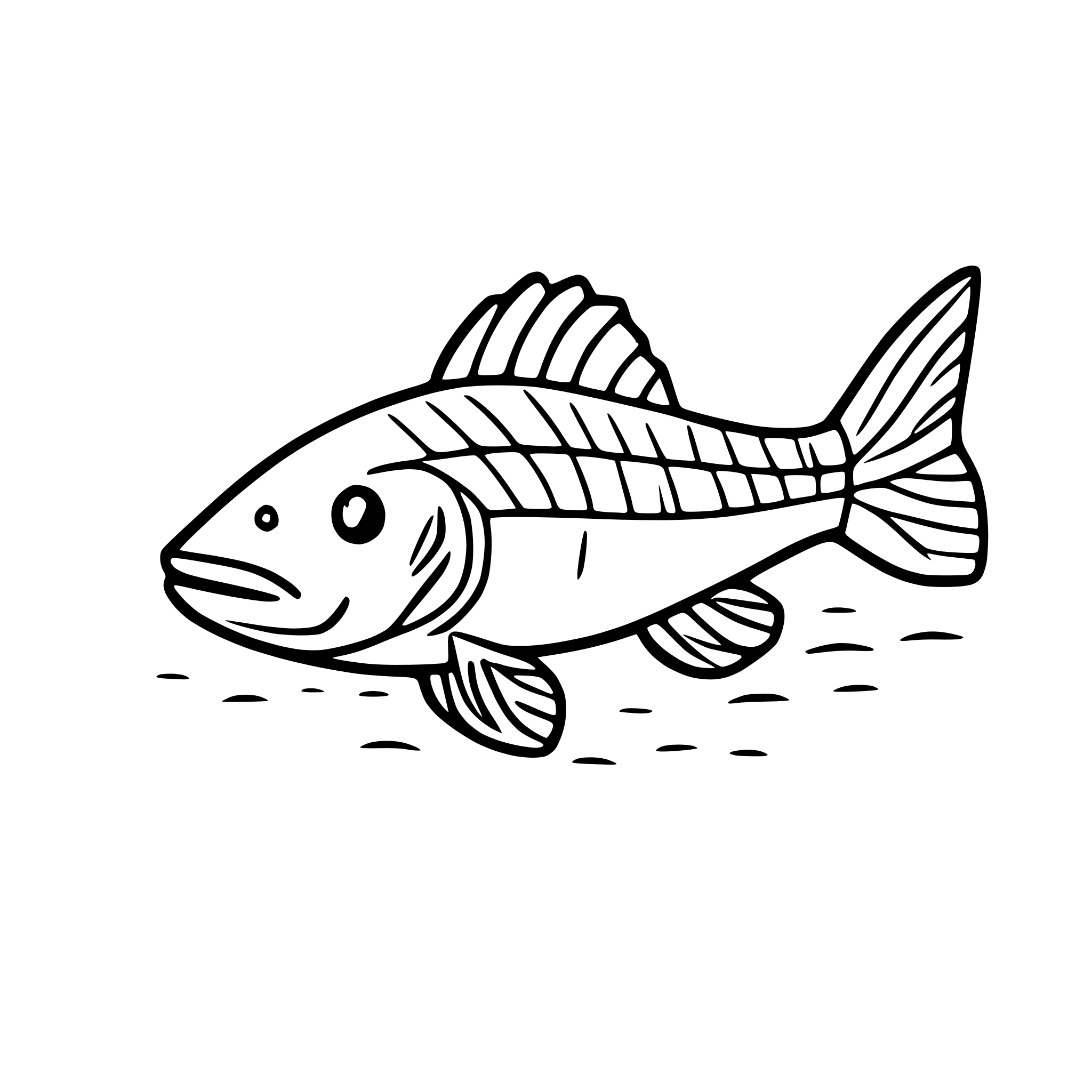 AI-generated SVG of a redfish swimming line art