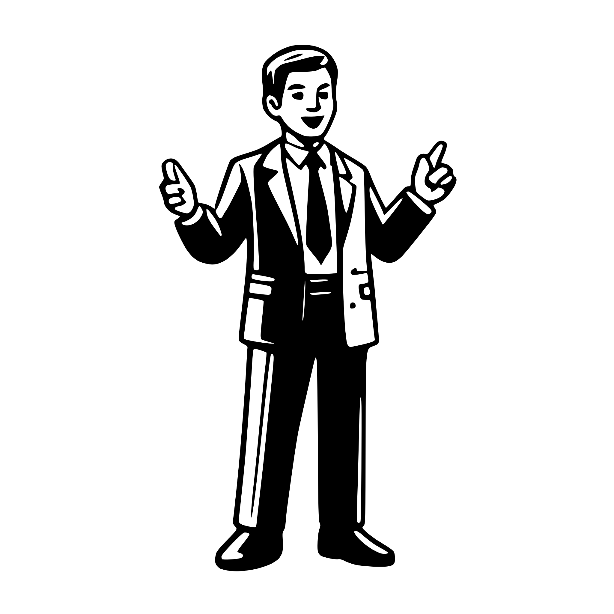 AI-generated SVG of 'Outline of a man in a suite standing pointing to an imaginary white board. Just the outline. CAD person.'
