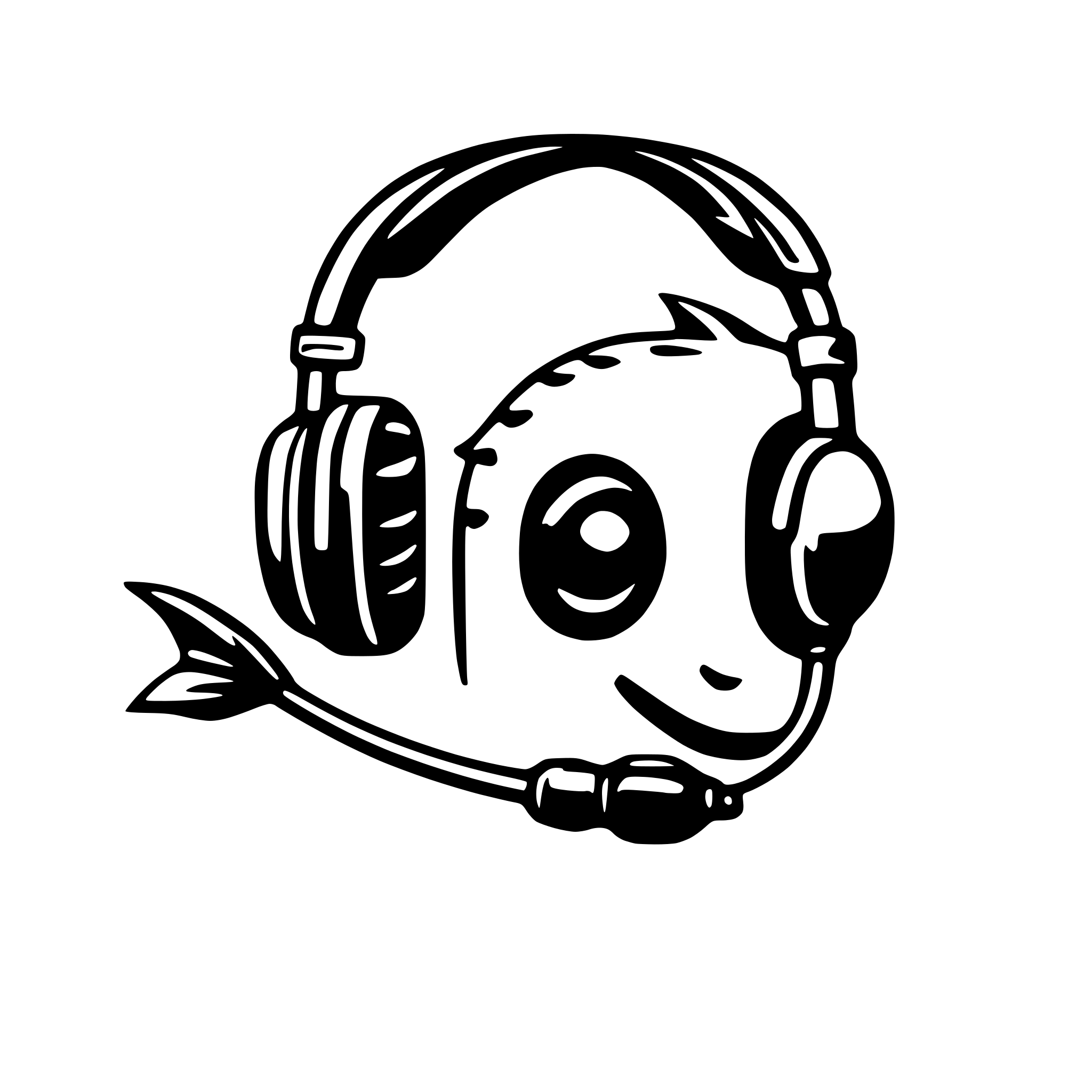 AI-generated SVG of a draw fish headset simple line