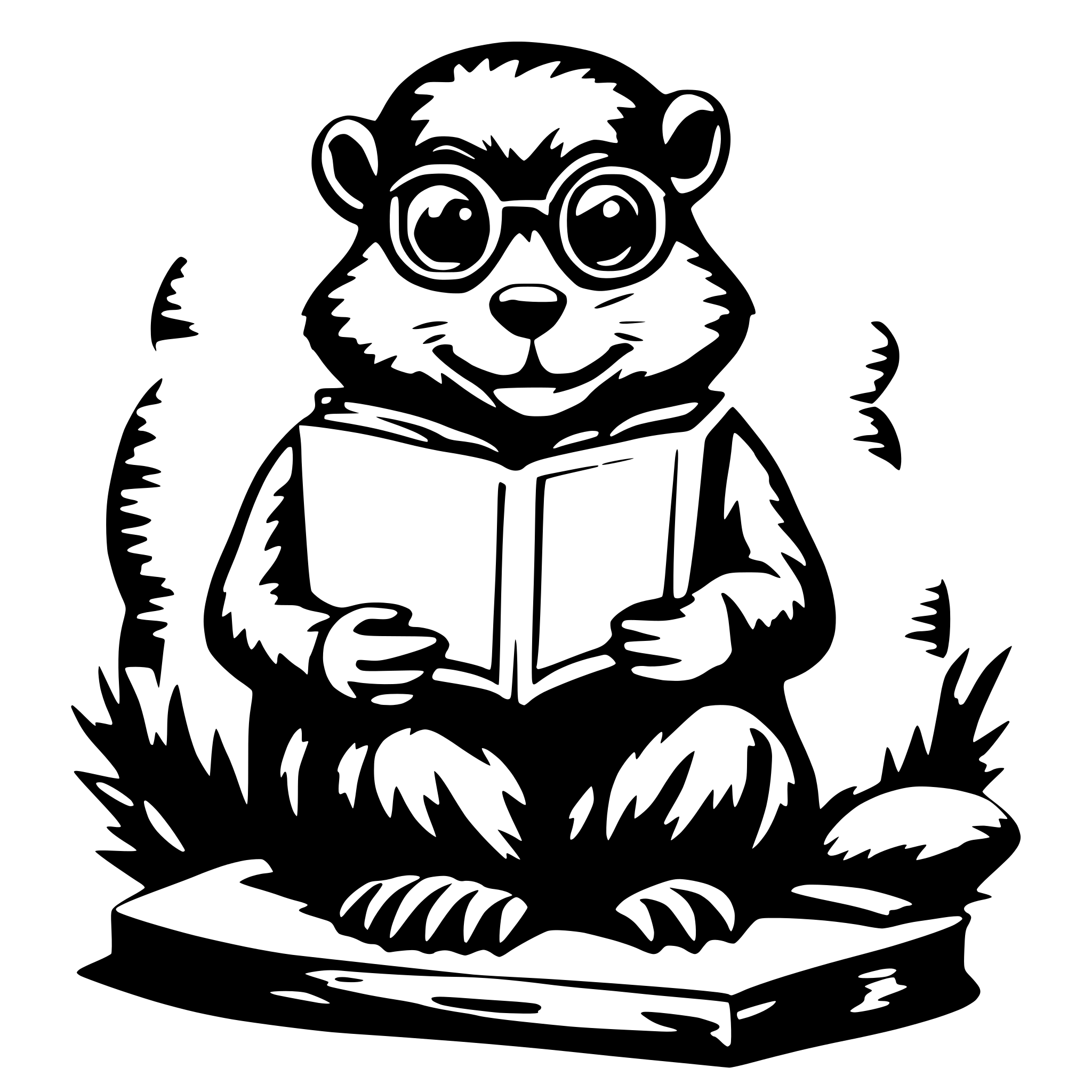 AI-generated SVG of a beaver with buck teeth reading holding a book with glasses