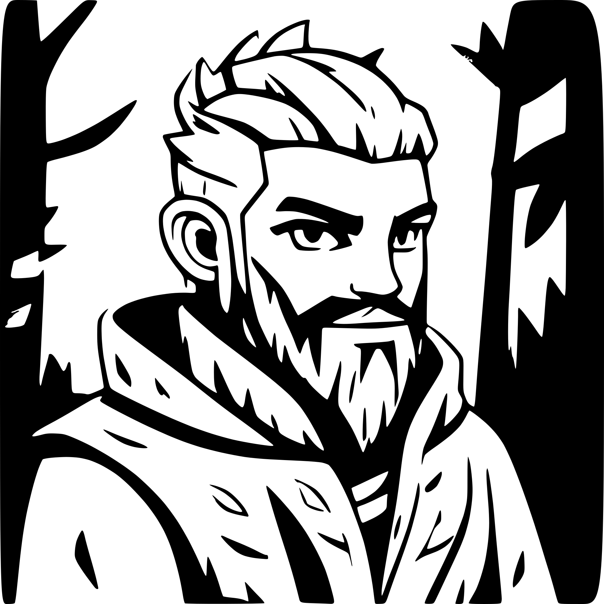 AI-generated SVG of a fierce male druid with beard in a dark forest