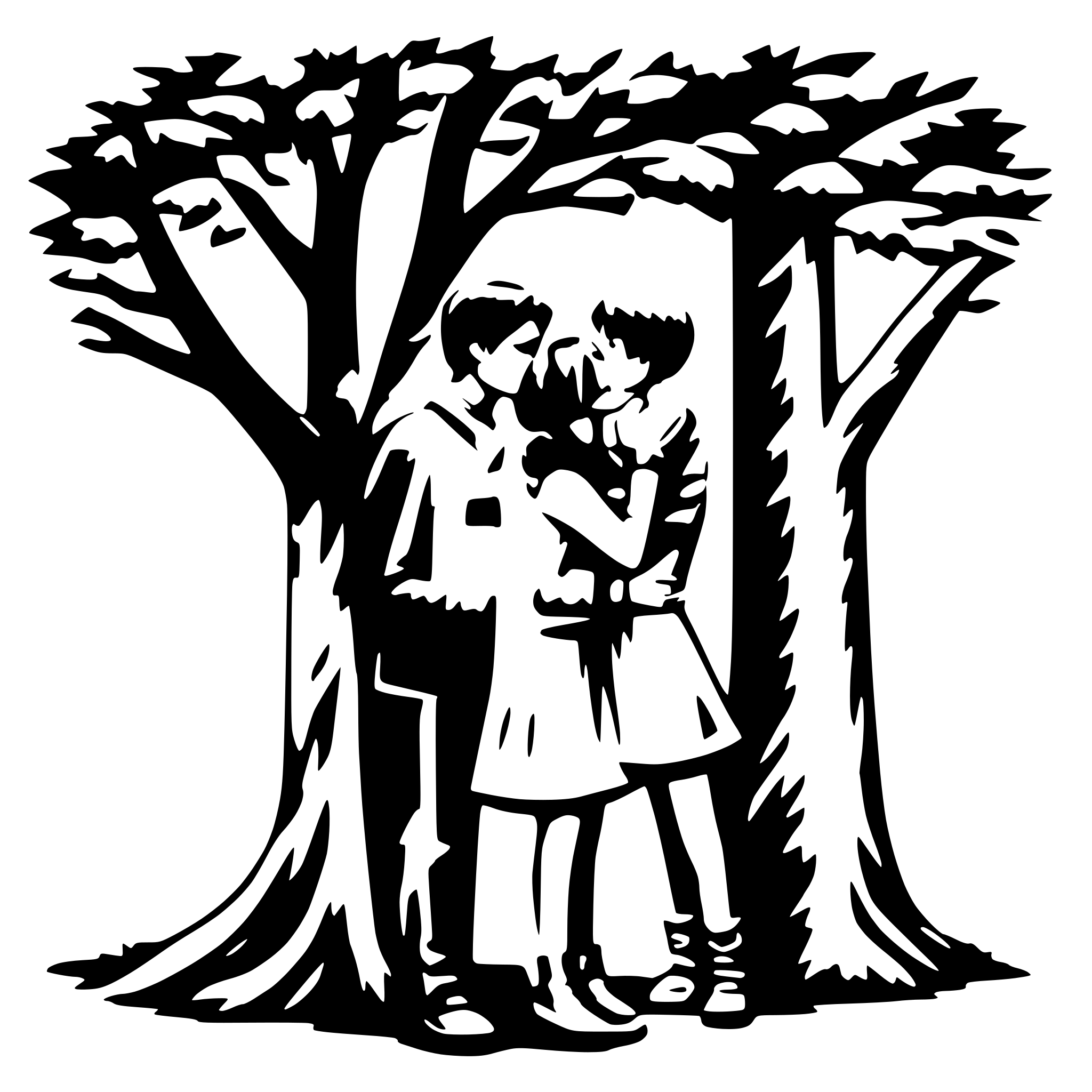 AI-generated SVG of a boy girl kissing under tree