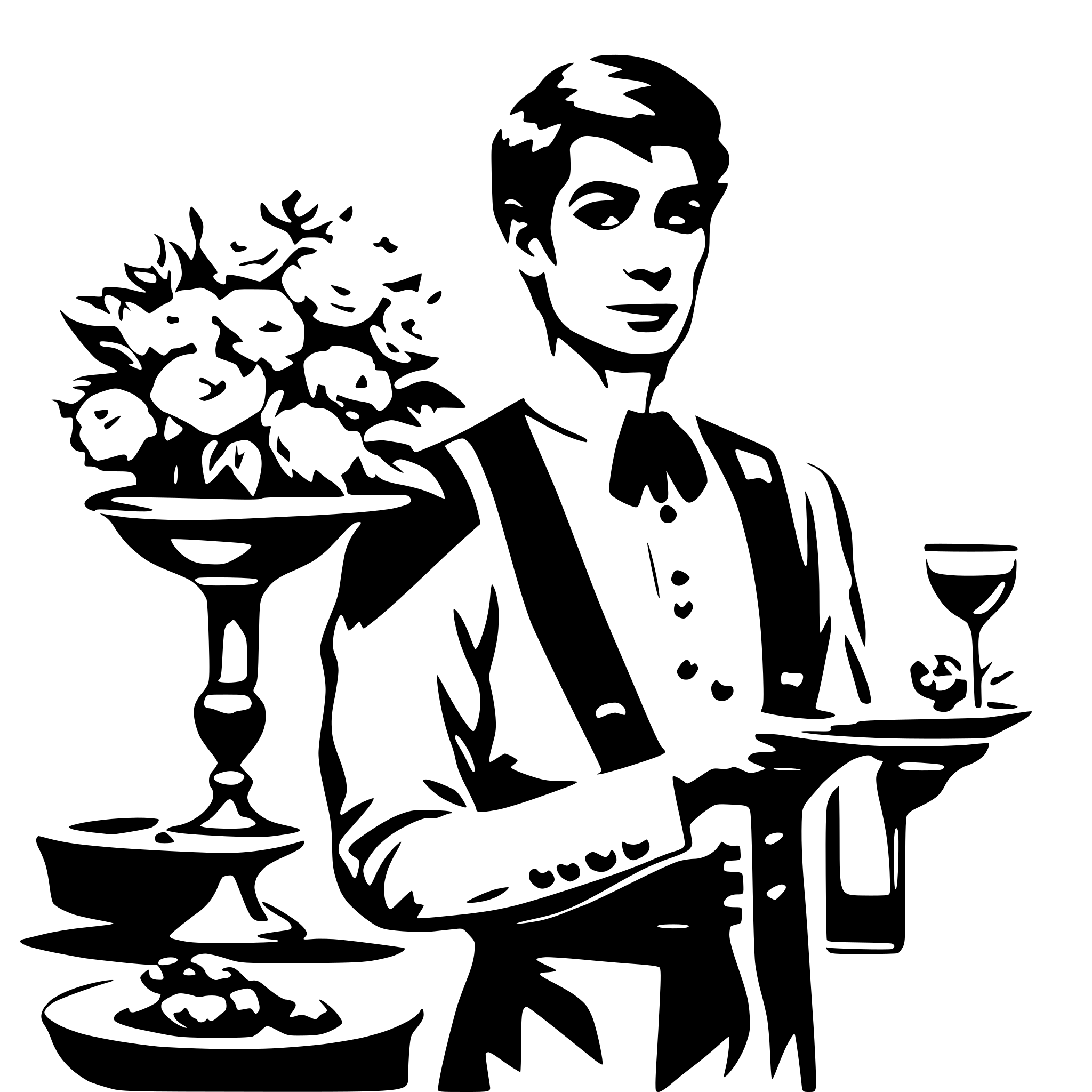 AI-generated SVG of 'italian waiter and flowers in style of rome art - more abstract'
