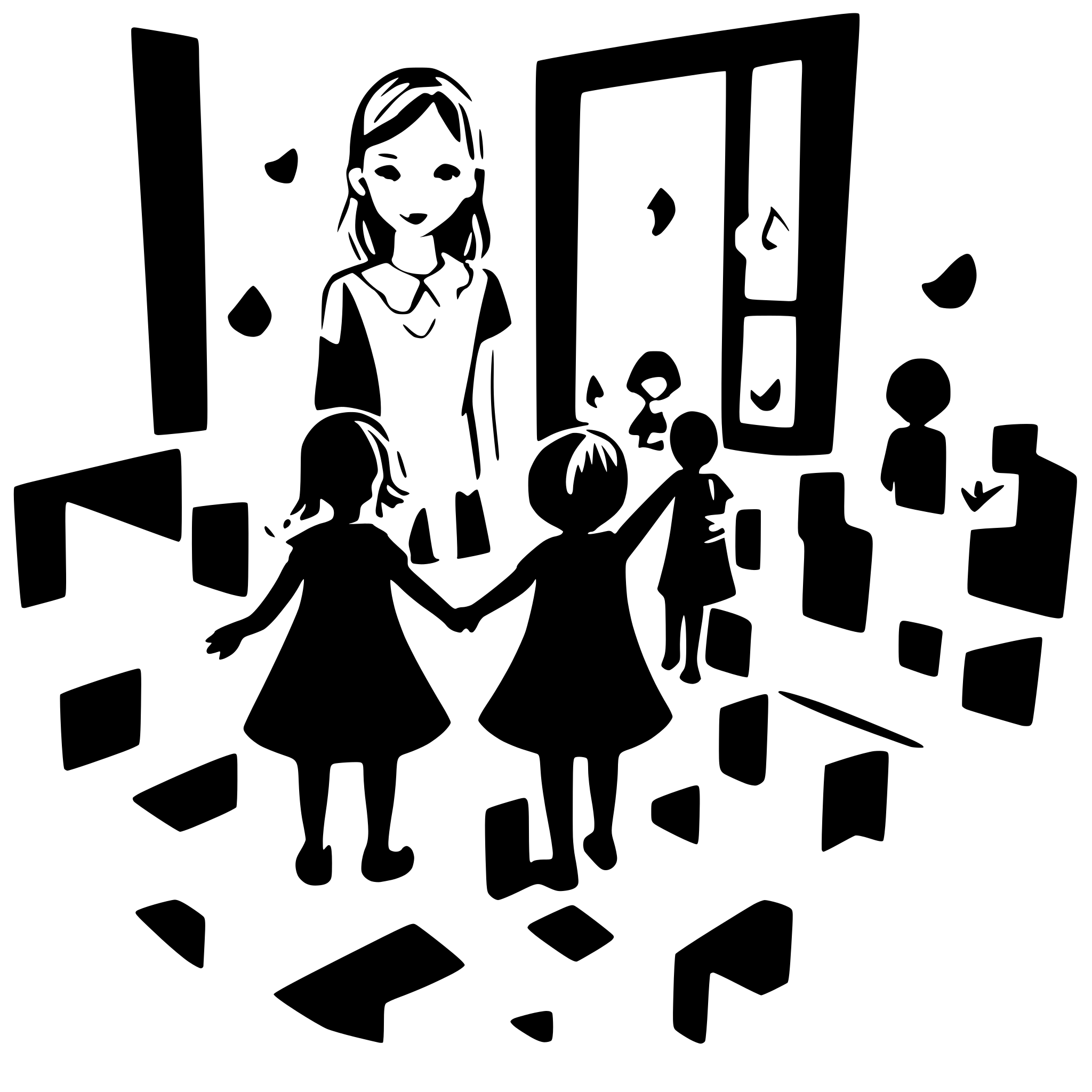 AI-generated SVG of a educator says goodbye to 8 children in the kindergarden