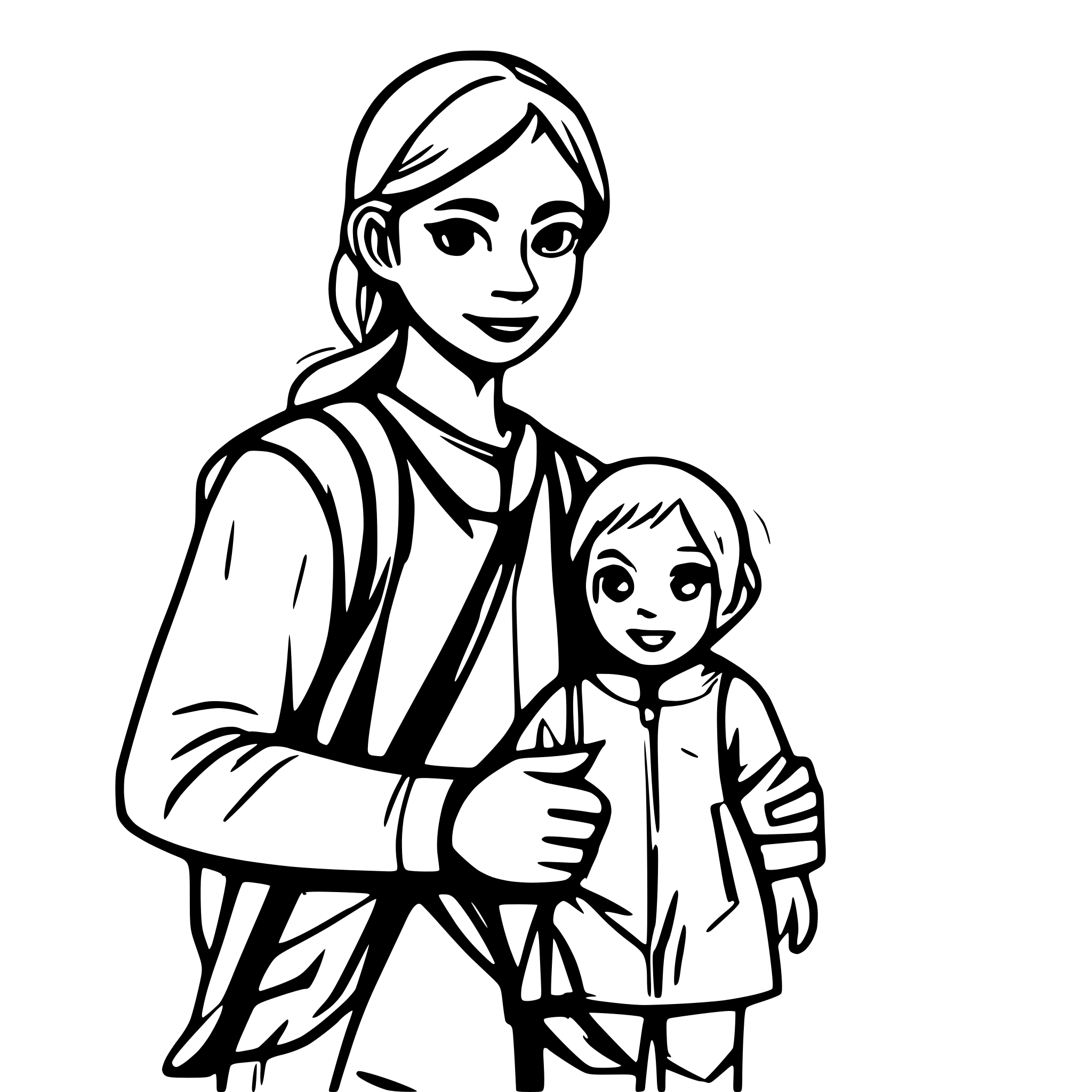 AI-generated SVG of a Concept: A young adult (male or female) with a child by their side. Can be holding the hand of a small child or with a child’s toy like a teddy bear or stroller nearby.