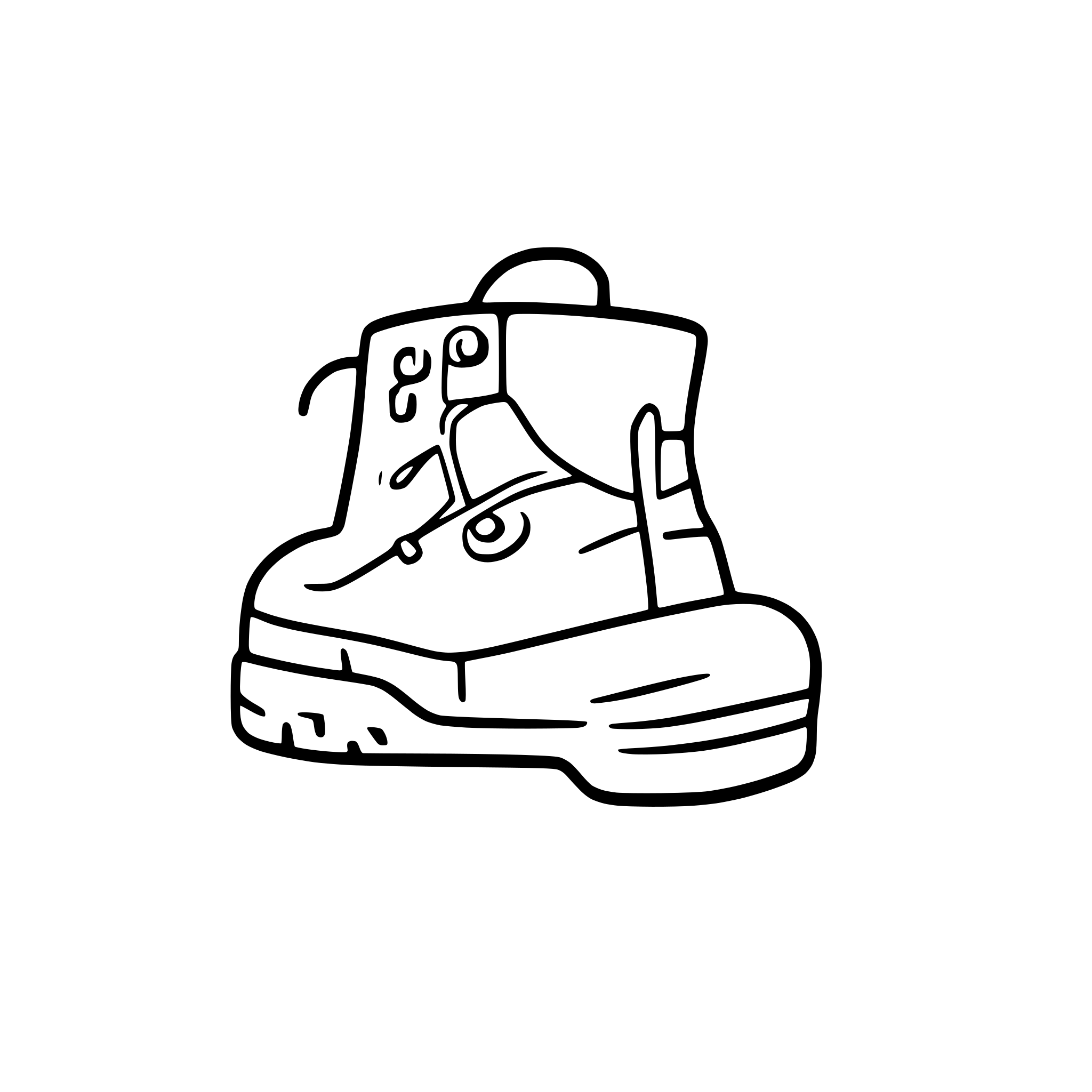 AI-generated SVG of a A pair of hiking boots standing back to back, icon-based style, clean lines