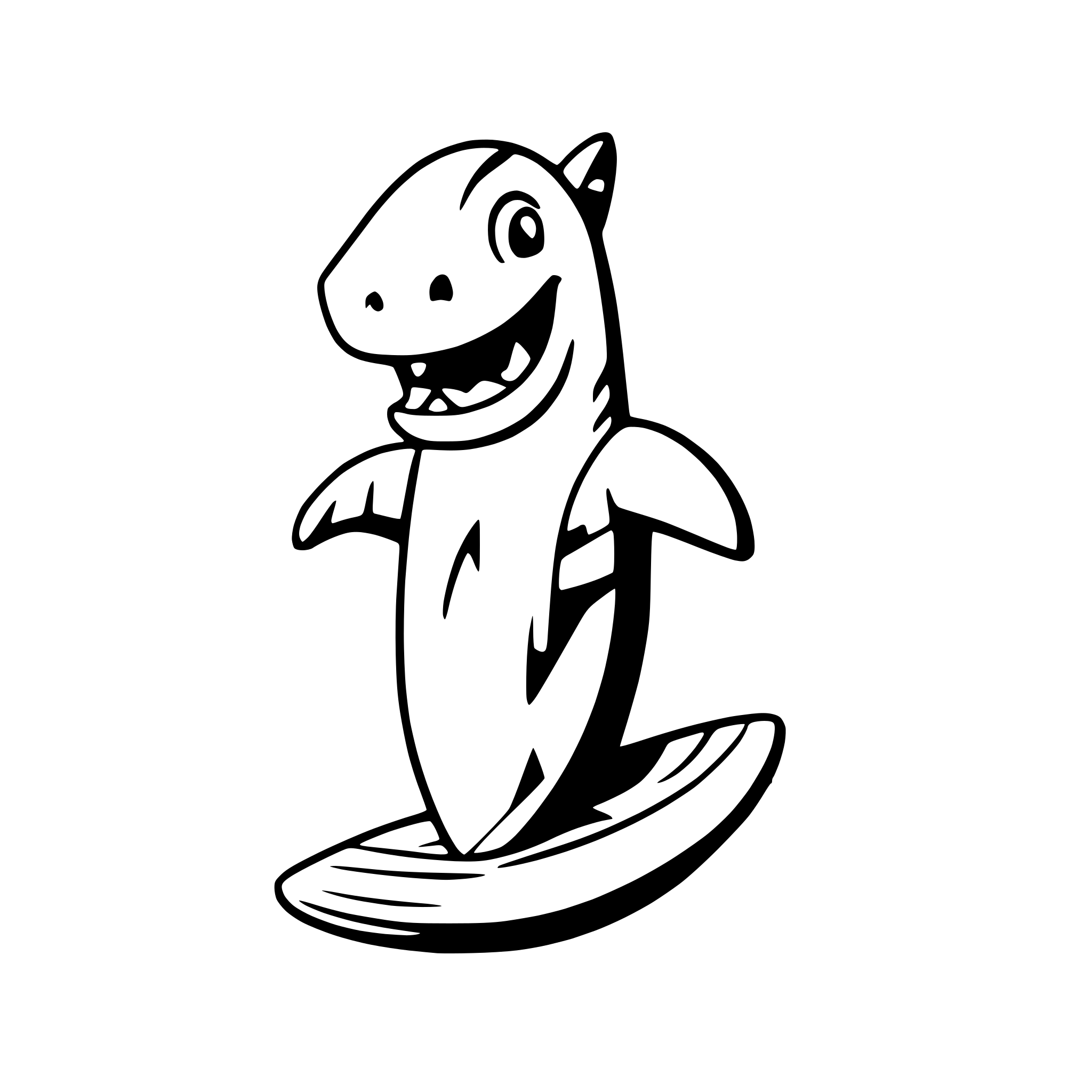 AI-generated SVG of a a playful shark with a surfboard