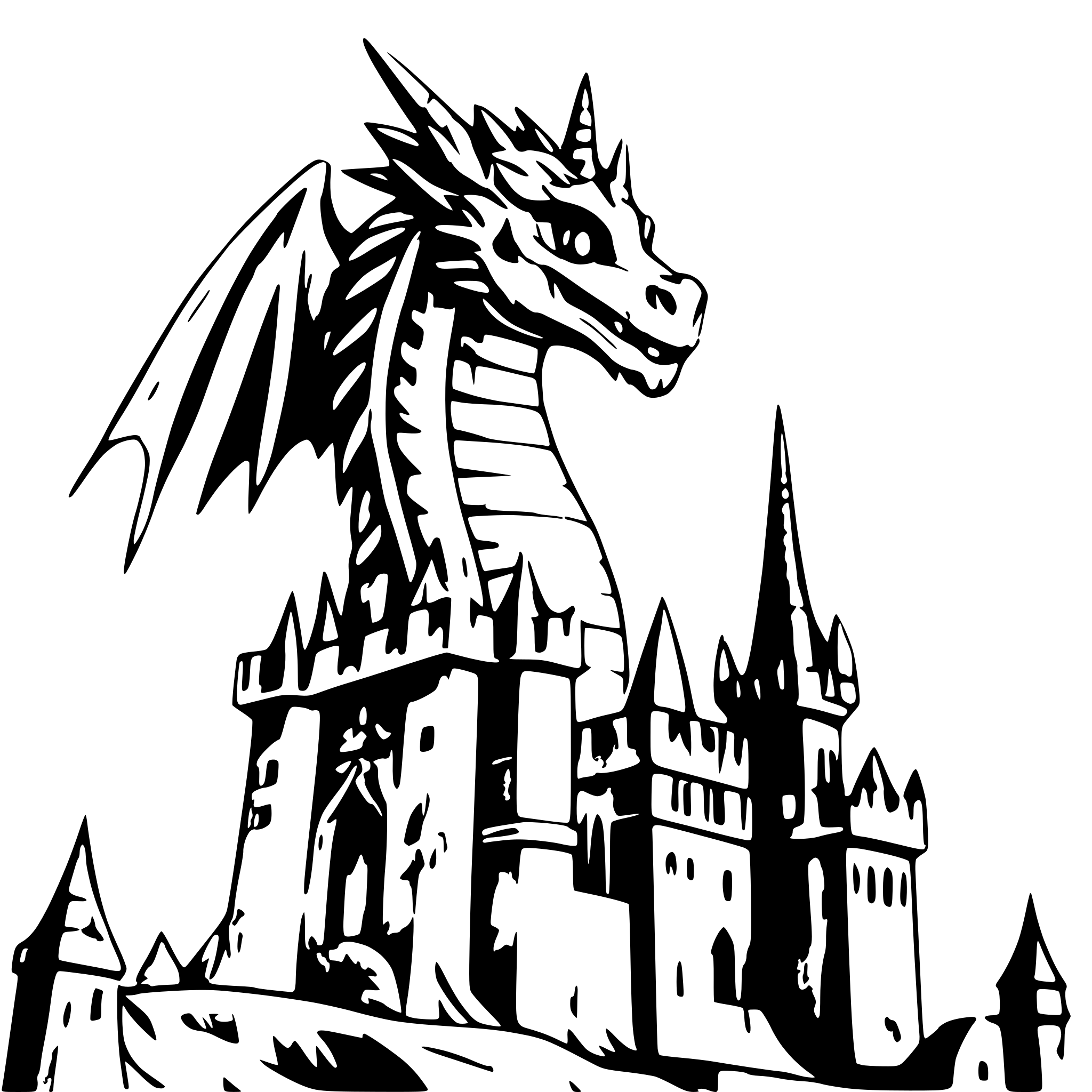 AI-generated SVG of 'dragon in a castle'