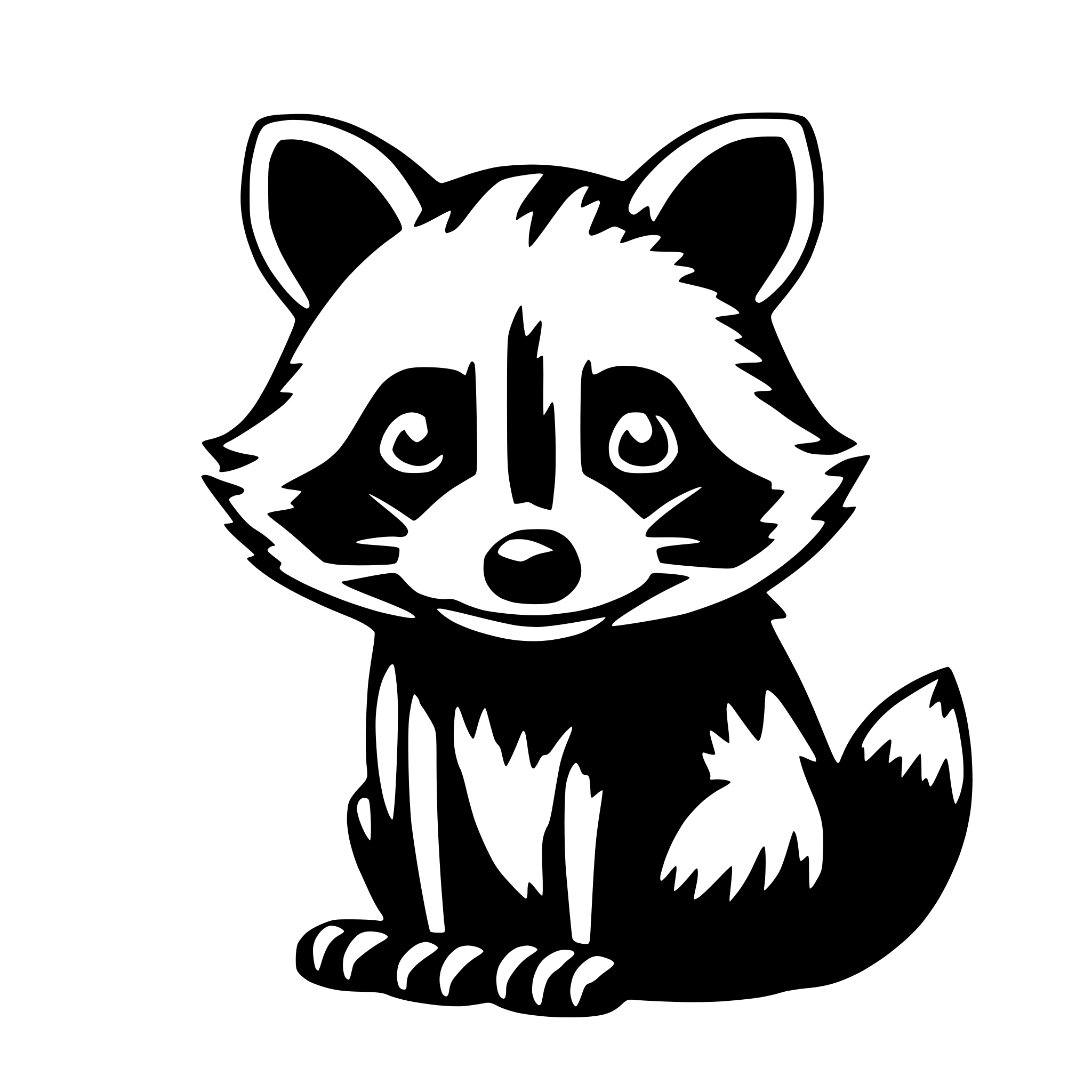AI-generated SVG of 'a solid cute and friendly raccoon. no decorations, no fur details. mainly solid coloured surfaces.'