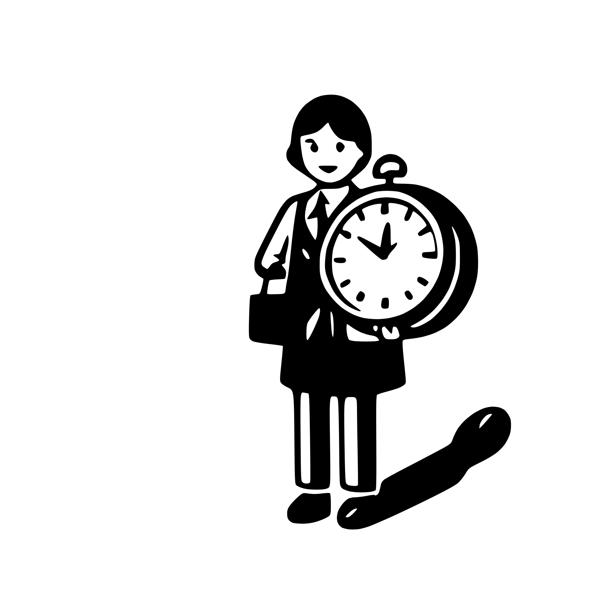 AI-generated SVG of a A working person where flying objects to the right and left such as: clock, calendar, message icon, phone icon, briefcase, task icon