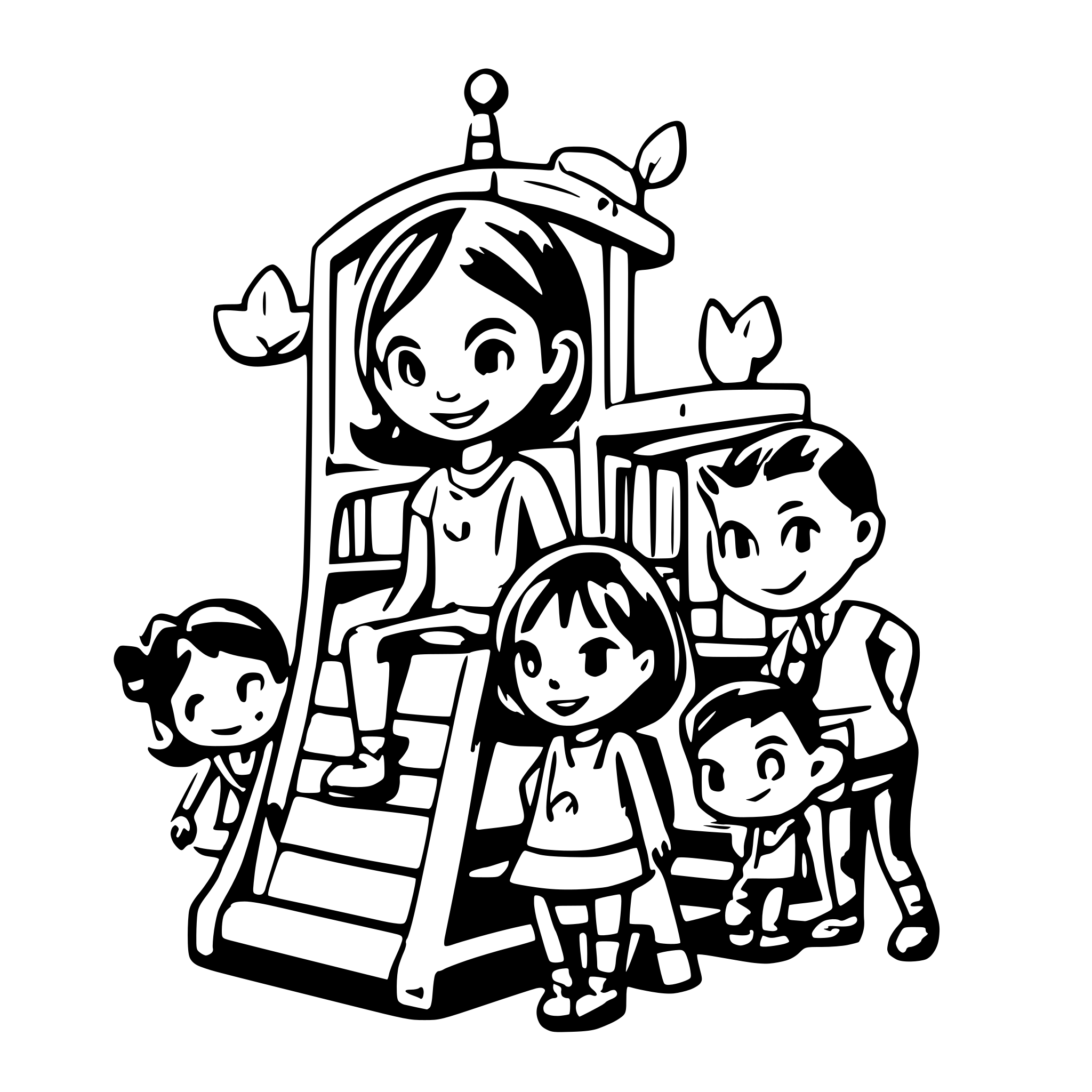 AI-generated SVG of a many children with smiling face paying on the playground