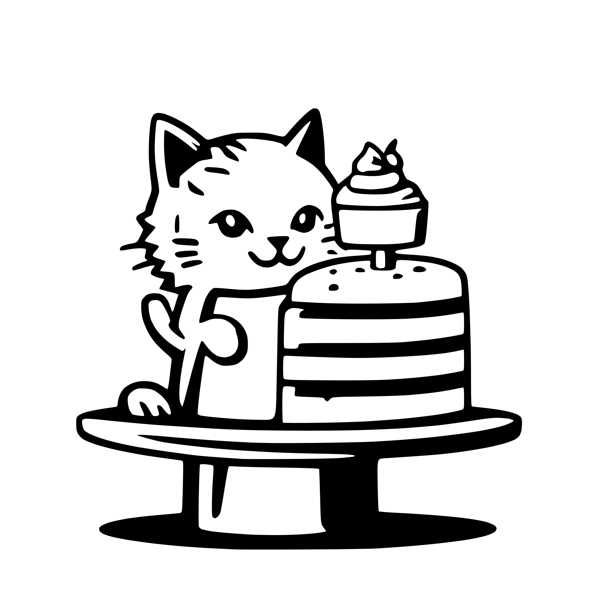 AI-generated SVG of a A logo for baking cakes, homemade sweets and finger food trays for cafes, celebrations and parties.
The main symbol is a 4-year-old domestic male cat in white color with gray spots and a slice of cake and finger food
Color: combination of pink and gray. Use limited and simple colors, and a simple background color.
Design: Simple and without complicated details.
Use clean and clear lines to create the shape of the cat and use the cat symbol in a way that is hidden in the logo.
I want the logo to 