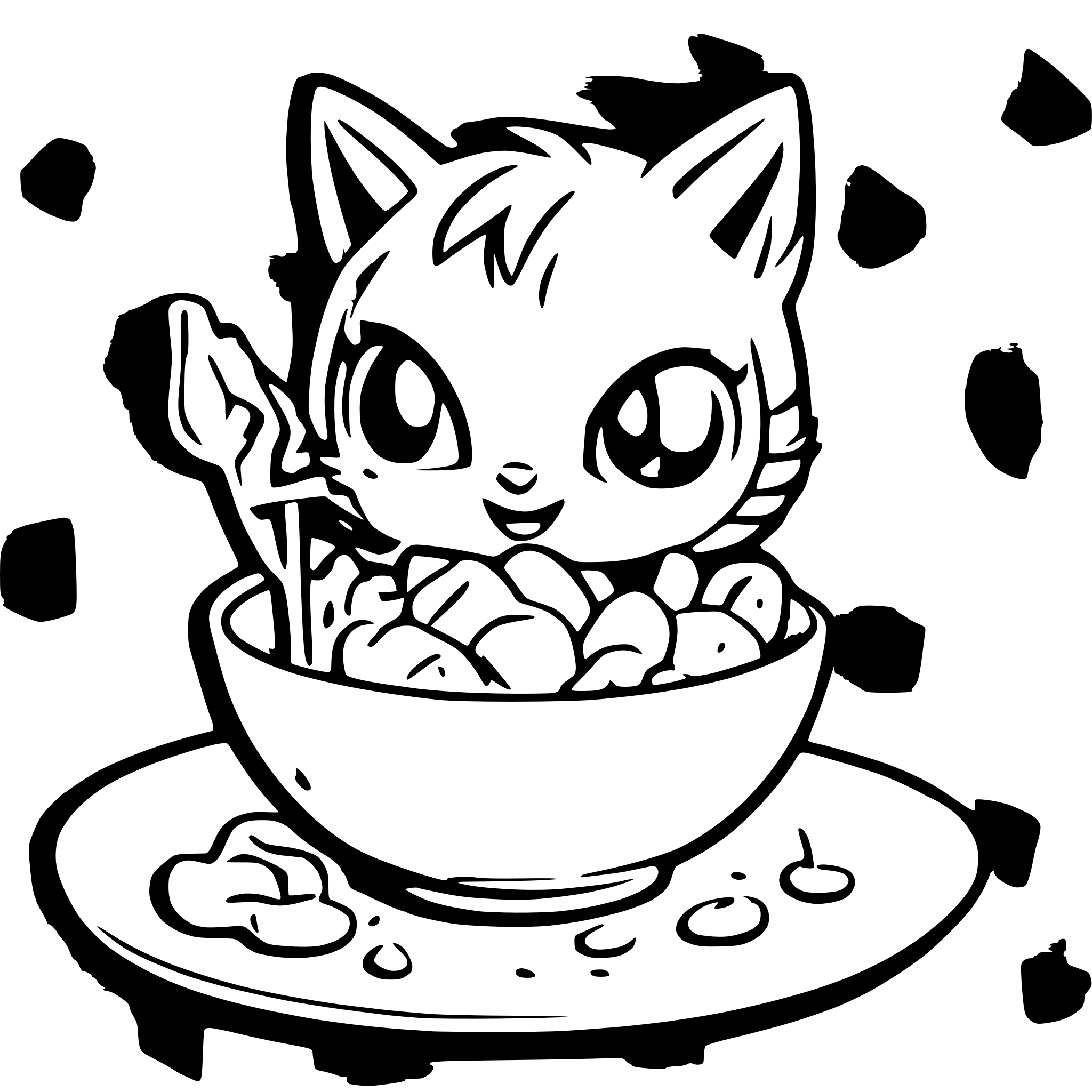 AI-generated SVG of a gato comiendo fideos con cara enojada