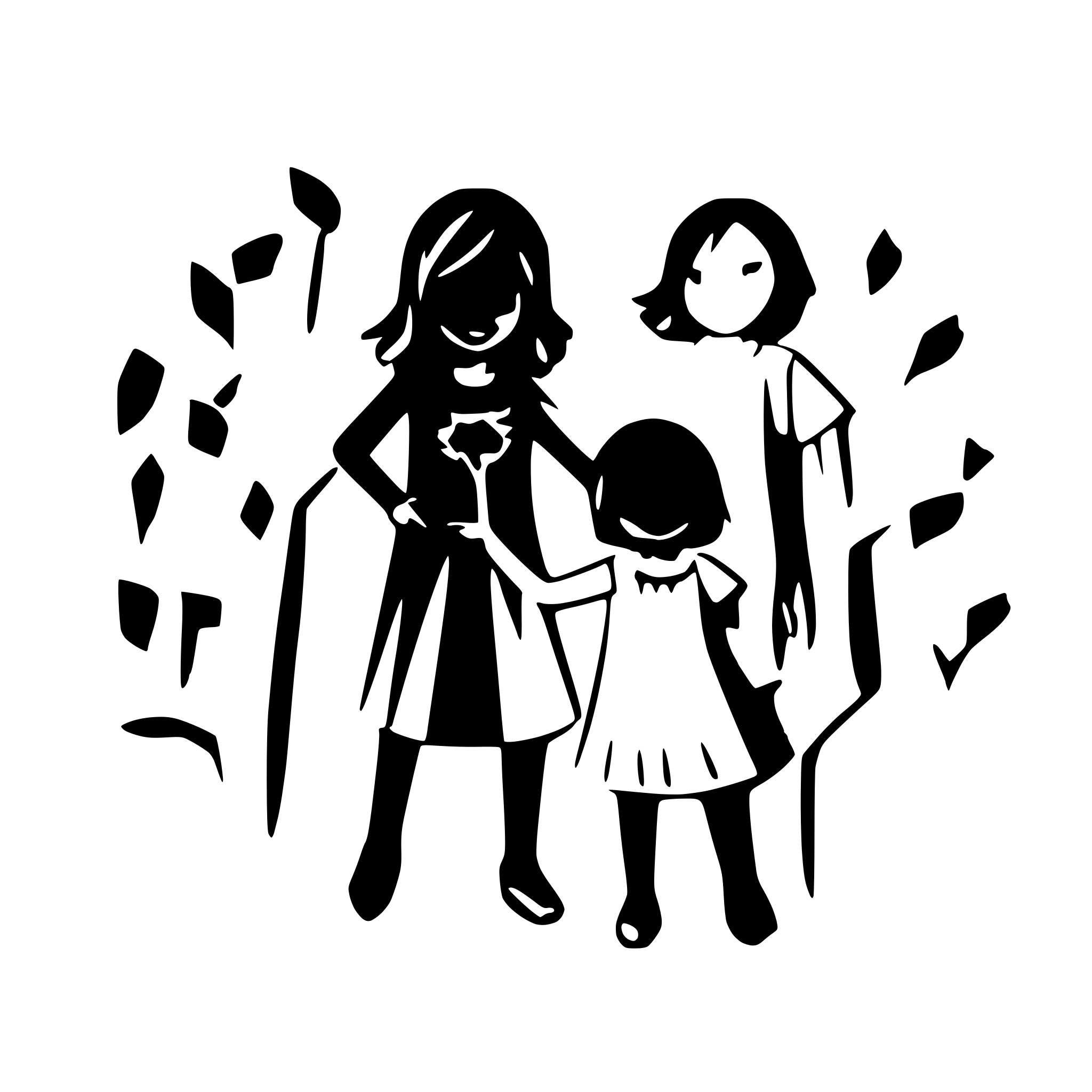 AI-generated SVG of a educator with  8 children holding hands