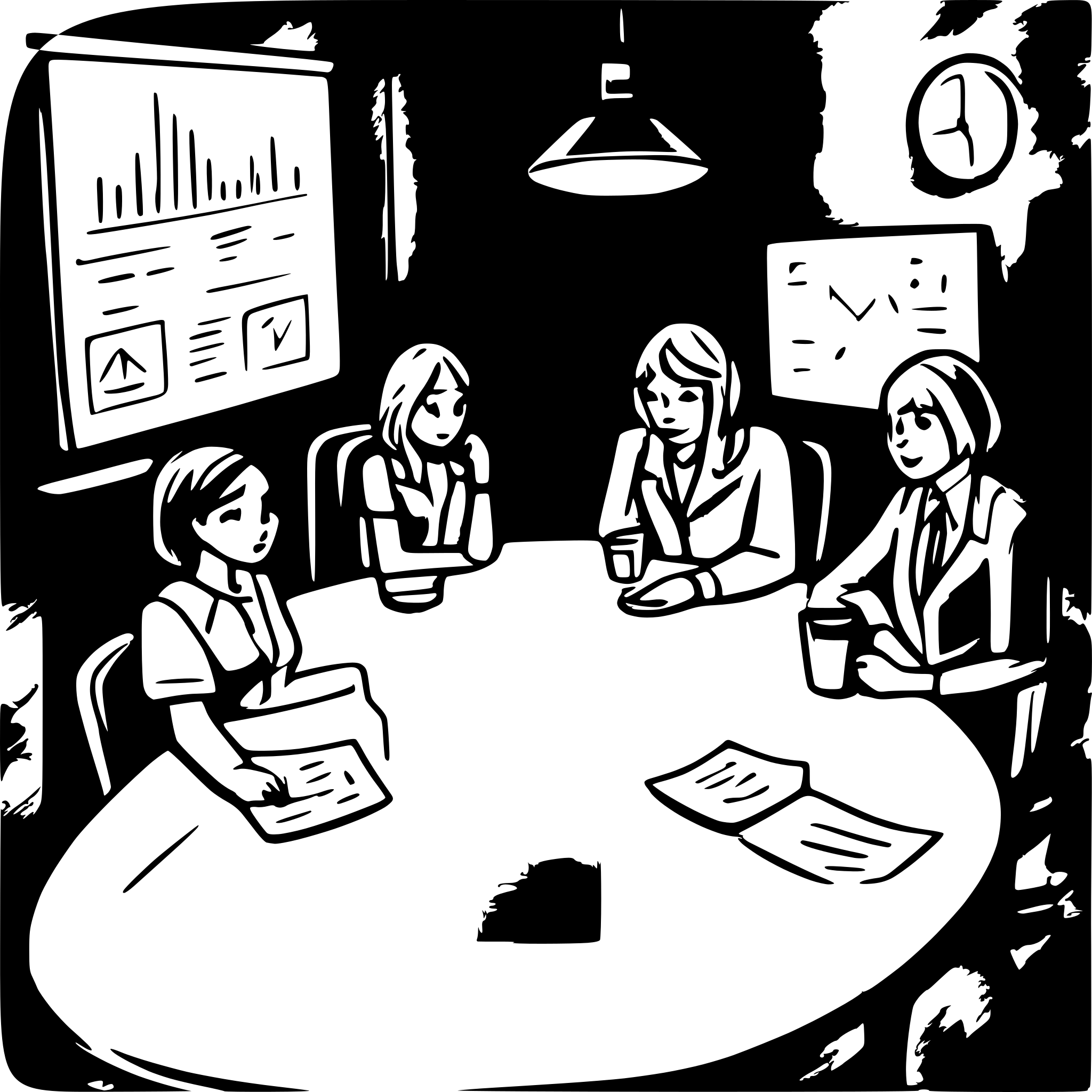 AI-generated SVG of a A small group of people, sitting around a plain wooden table in a dimly lit office. One person is holding their head in frustration, while others look worried. On the table, there are papers and a laptop showing charts with red arrows pointing downward. The walls are plain, adding to the bleak atmosphere AI-generated SVG of a A small group of people, sitting around a plain wooden table in a dimly lit office. One person is holding their head in frustration, while others look worried. On the table, there are papers and a laptop showing charts with red arrows pointing downward. The walls are plain, adding to the bleak atmosphere