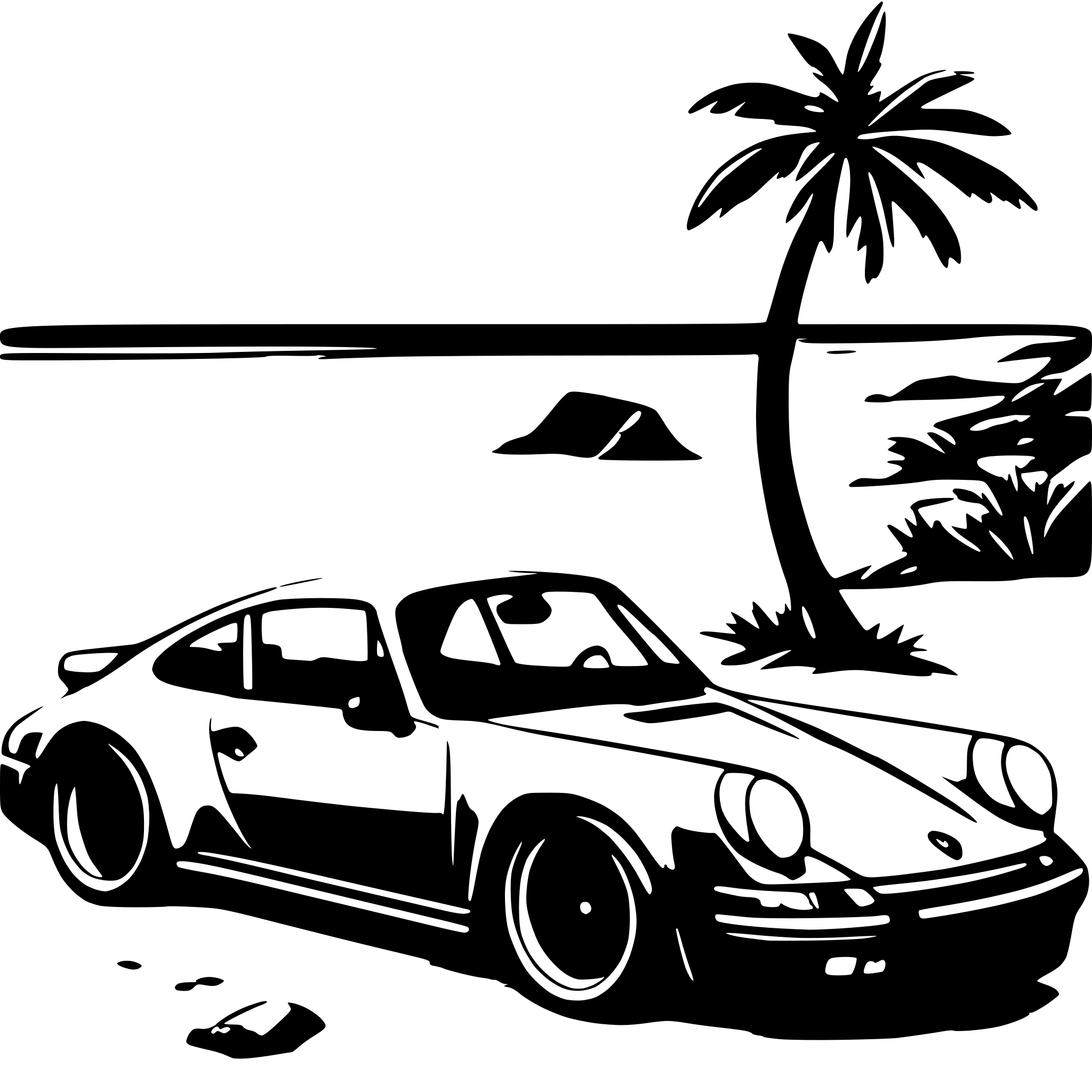 AI-generated SVG of a Porsche 911 alone on a beach
