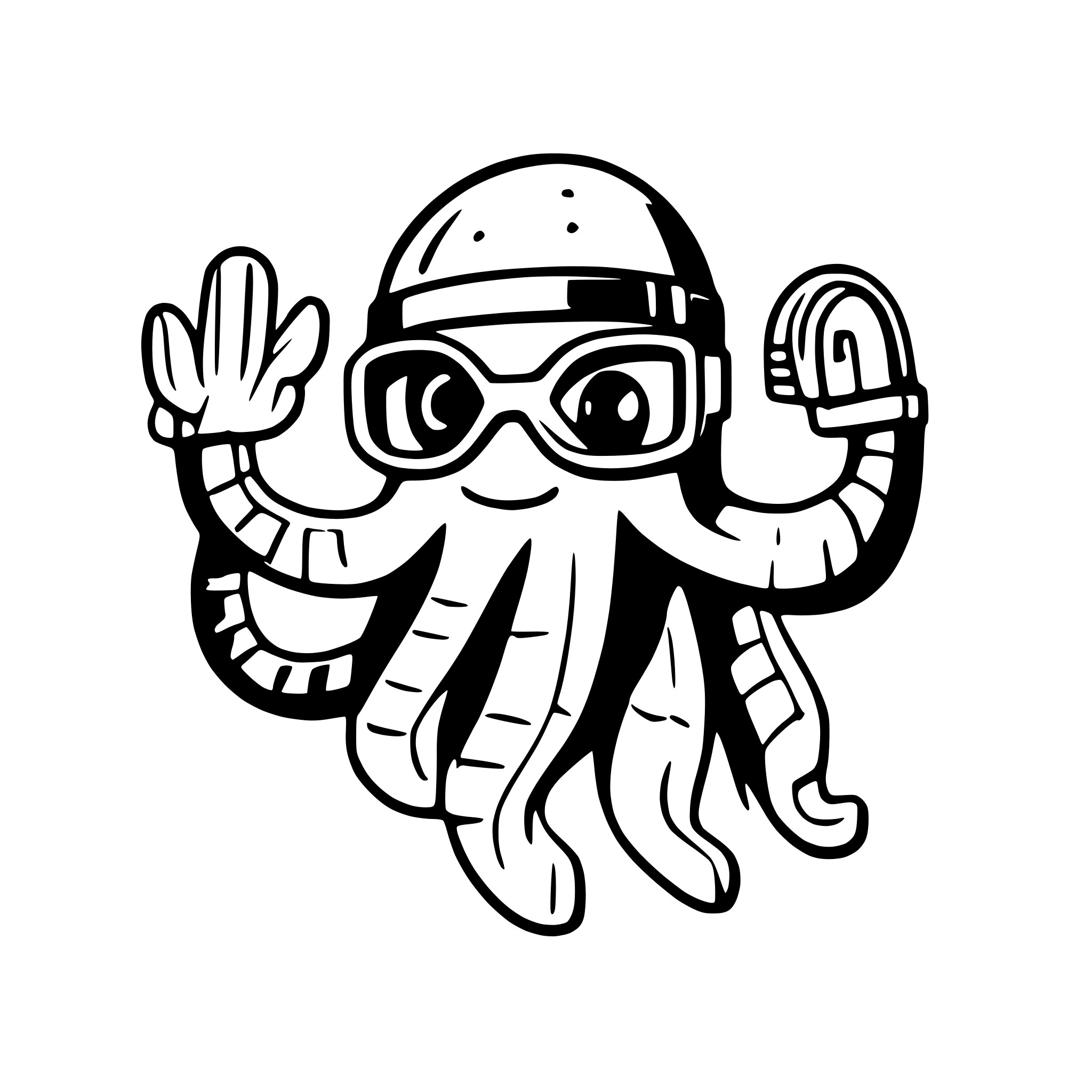 AI-generated SVG of a Octopus with snorkel gear from the front
