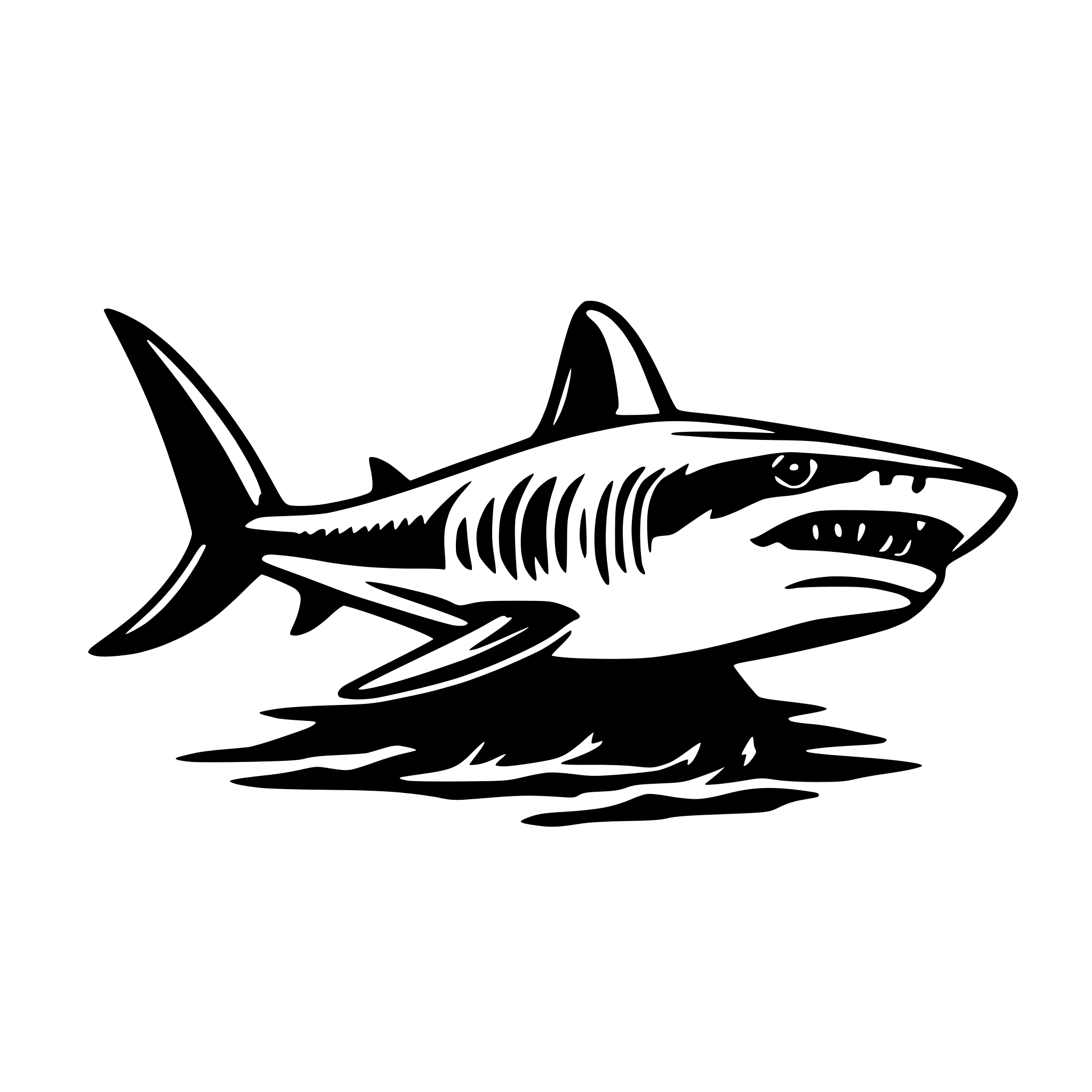 AI-generated SVG of 'angra shark toon black white'