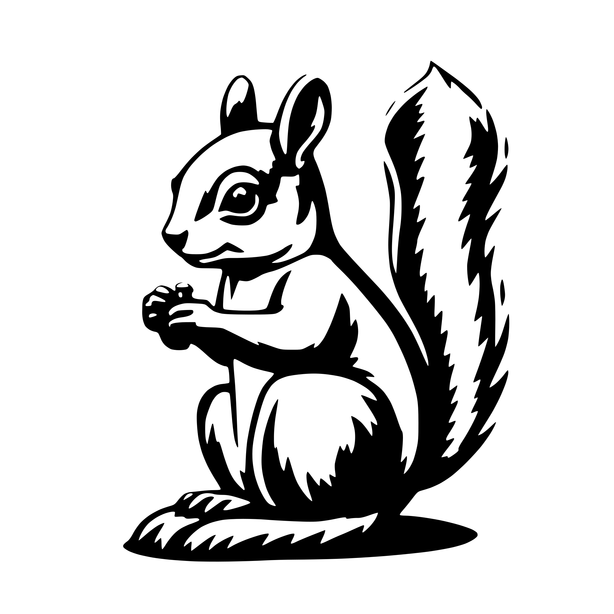 AI-generated SVG of a A 2D squirrel, sitting. Simple, only outline and no details. AI-generated SVG of a A 2D squirrel, sitting. Simple, only outline and no details.