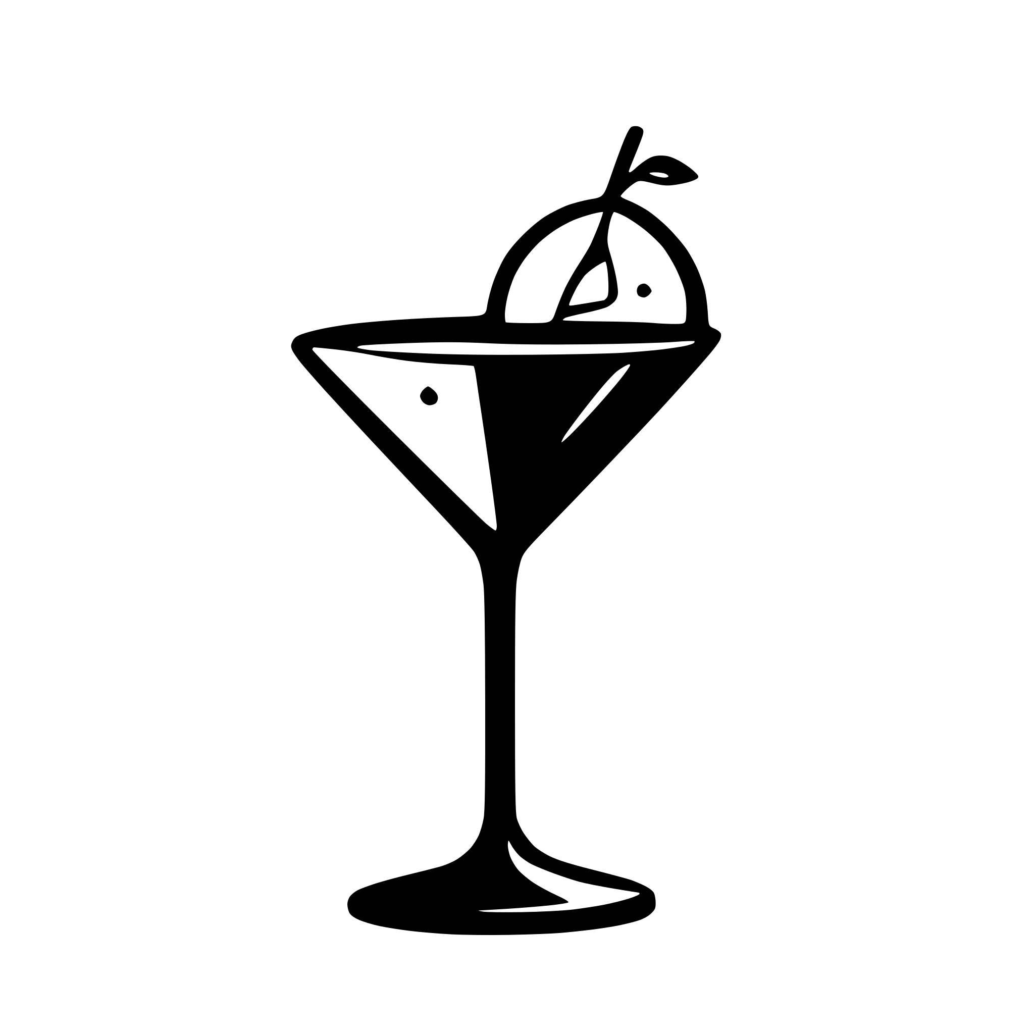 AI-generated SVG of a A minimalist black silhouette of a martini glass with a thin stem and wide triangular bowl, filled with liquid. A cocktail pick with an olive is placed diagonally inside the glass. The background is textured light gray with a subtle concrete or marble effect. The design is clean, modern, and elegant, resembling an icon or vector graphic