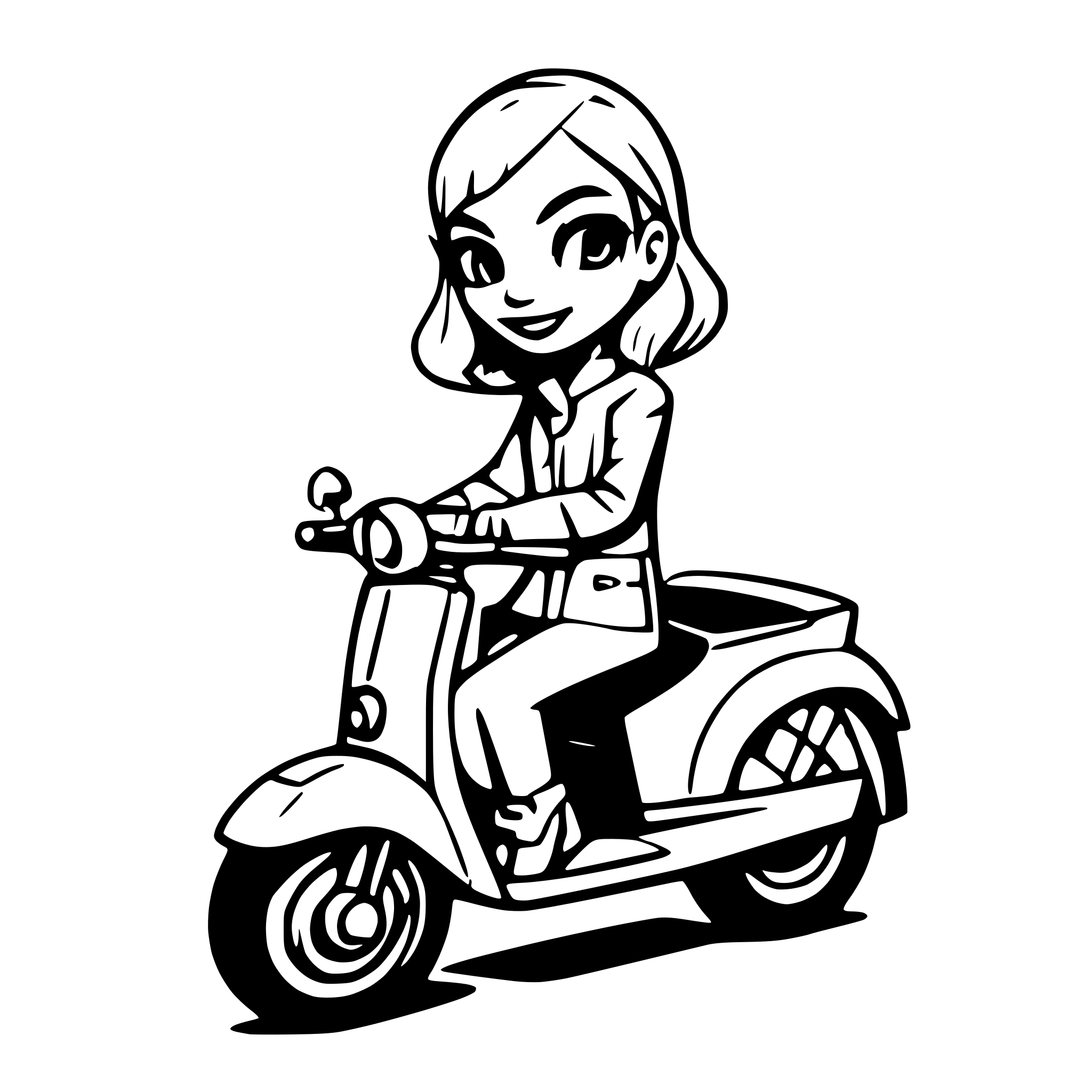 AI-generated SVG of a Woman on a vespa