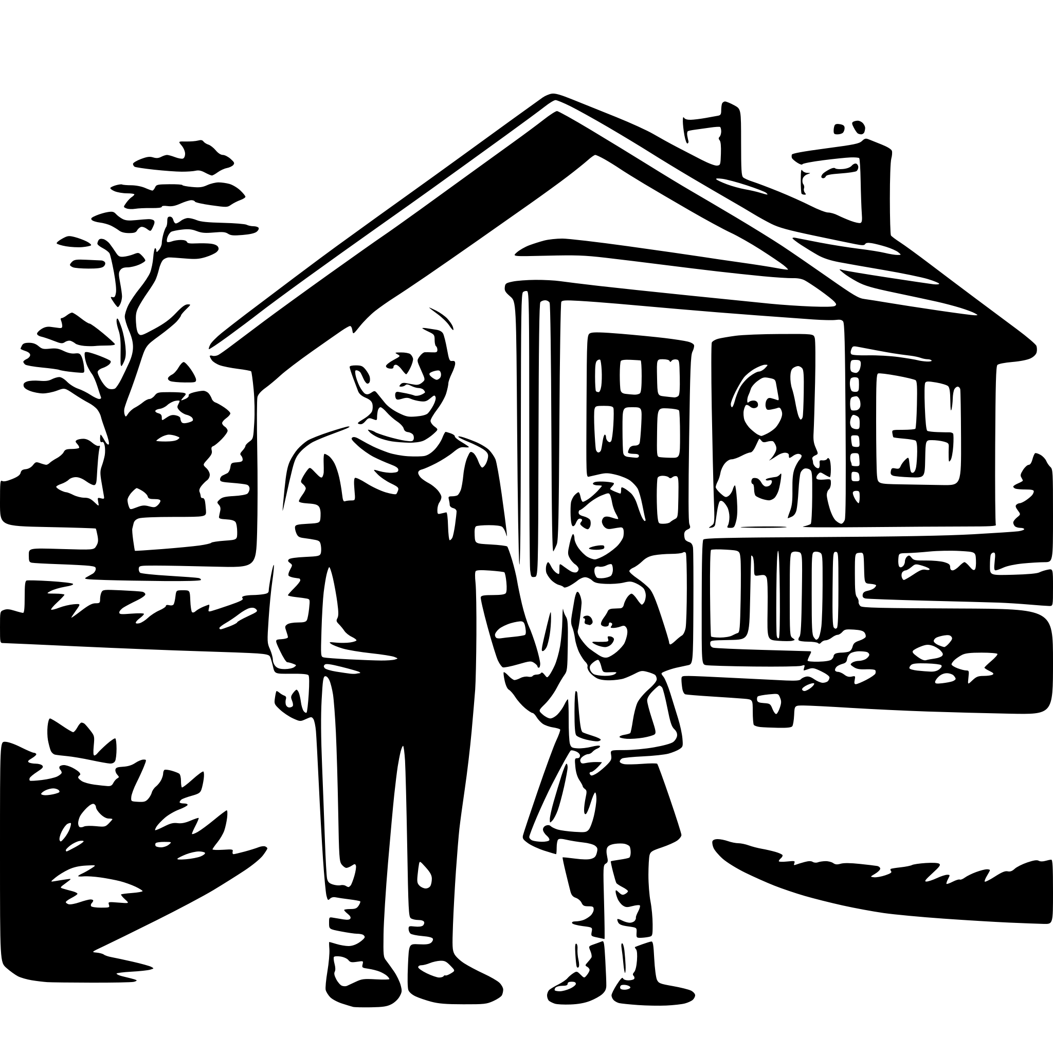 AI-generated SVG of a A family visiting grandparents at their countryside home.